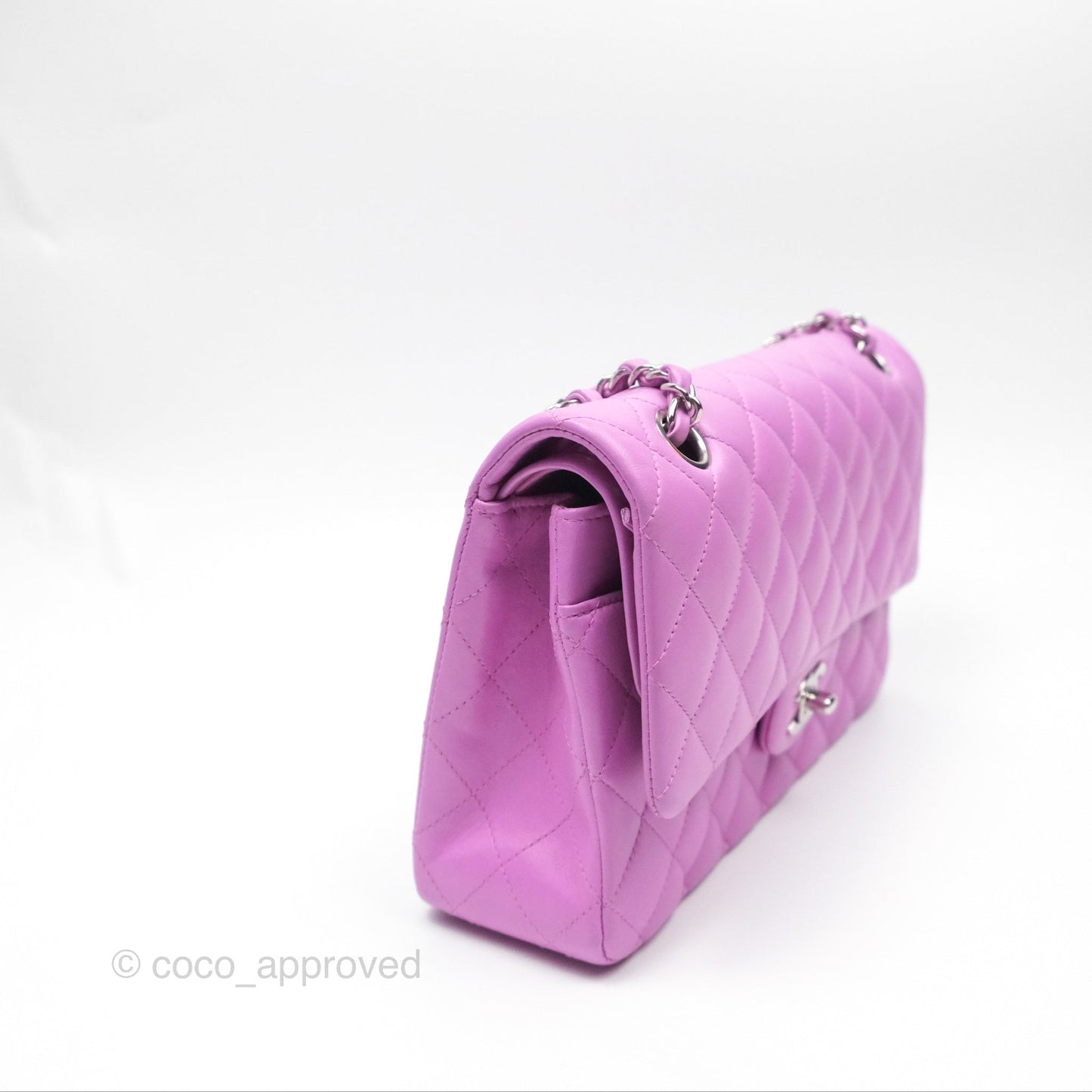 Chanel Medium Classic Flap Quilted Purple Lambskin Silver Hardware