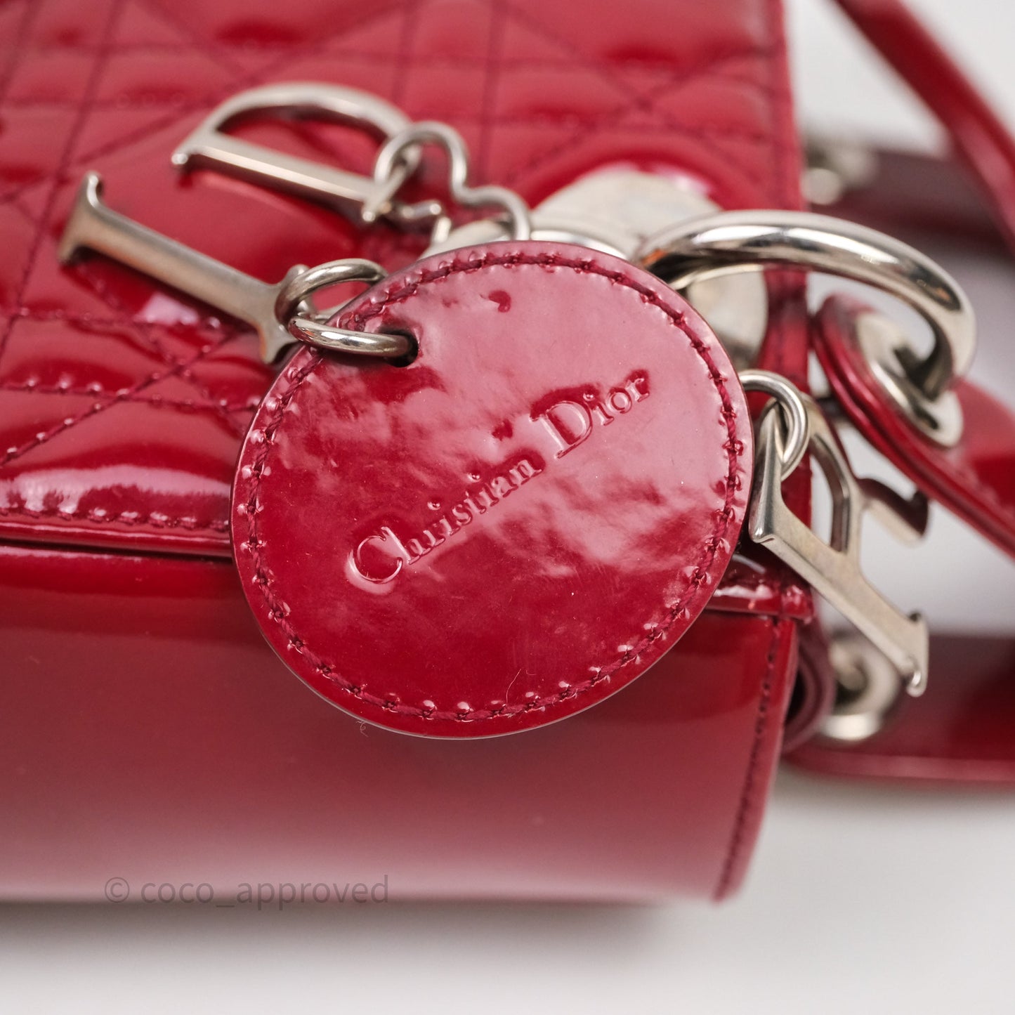 Christian Dior Mini Lady Dior Red Patent Cannage Silver Hardware