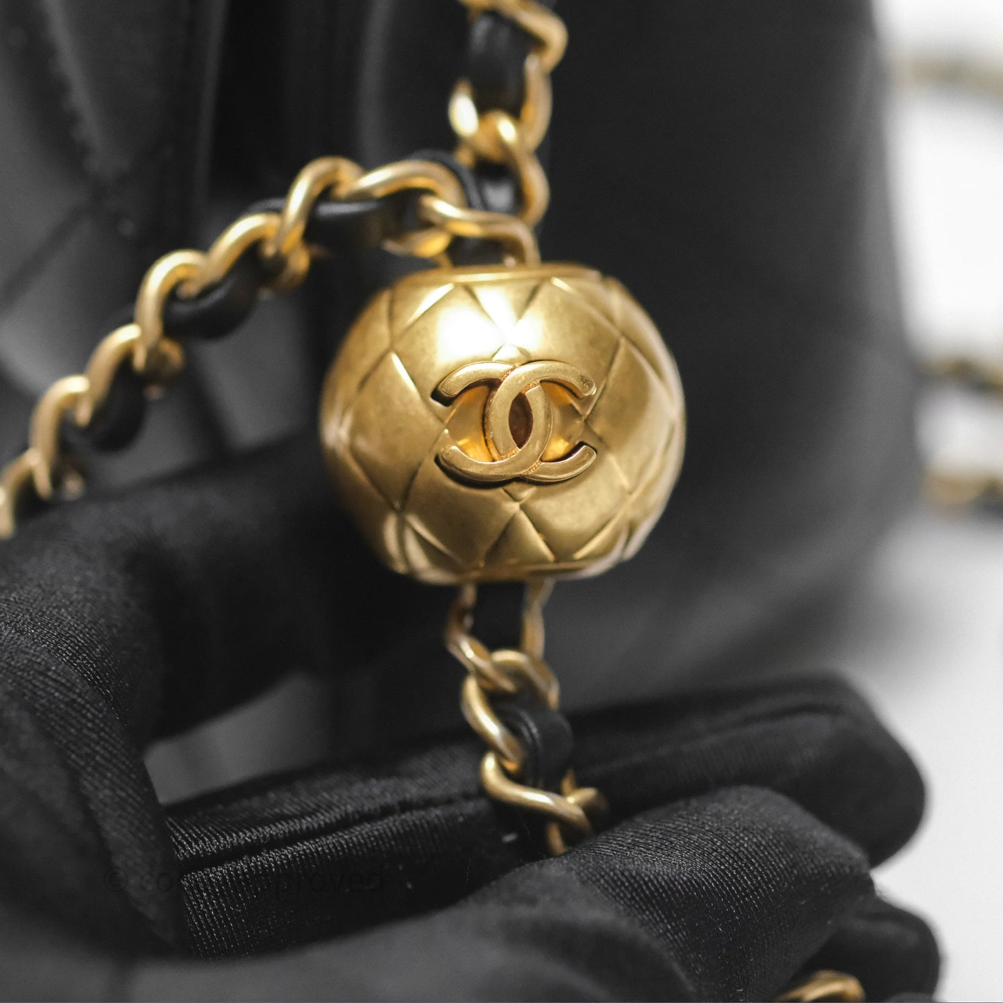 Chanel Pearl Crush Mini Square Quilted Black Lambskin Aged Gold Hardware