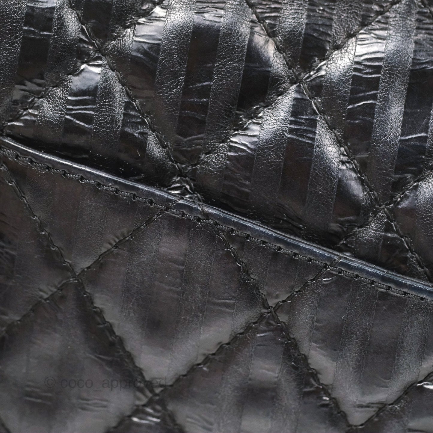 Chanel Reissue 227 Flap Quilted Calfskin Black Striped Dark Silver Hardware