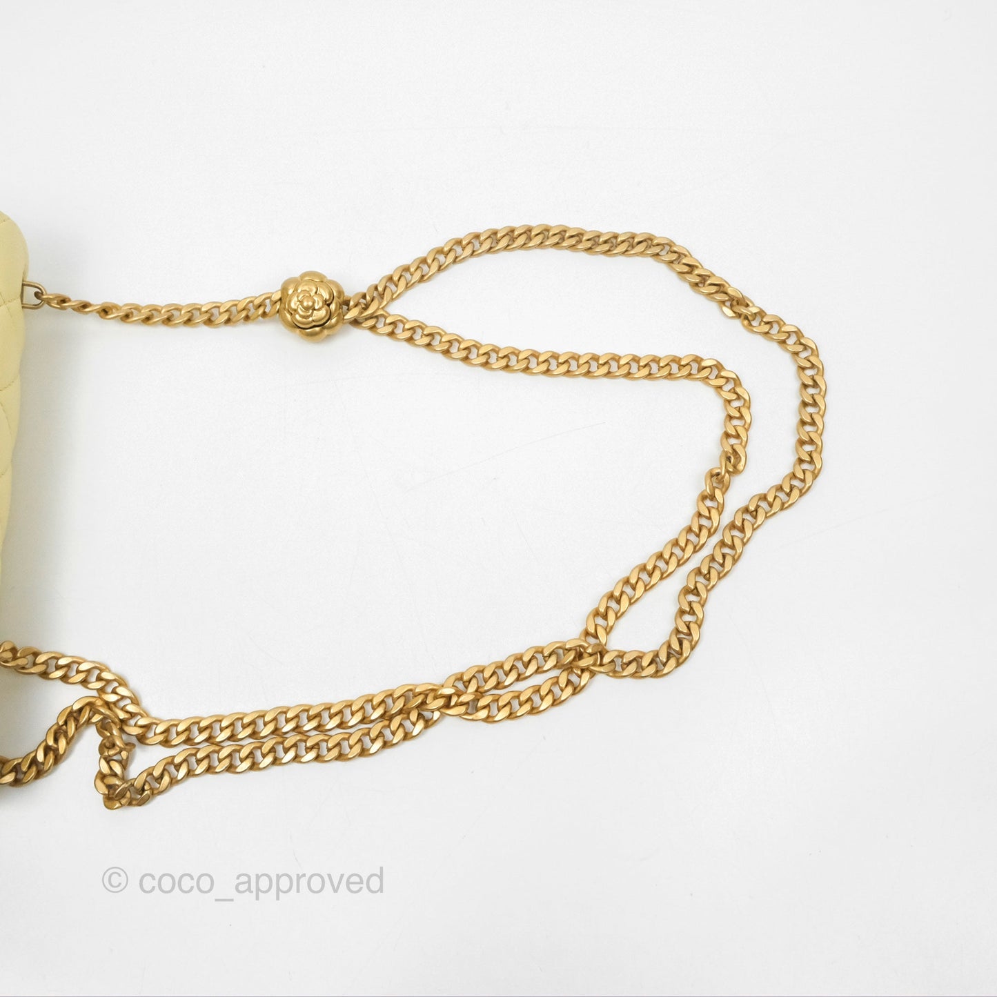 Chanel Mini Rectangular Flap with Camellia Adjustable Chain Yellow Lambskin Aged Gold Hardware 23S