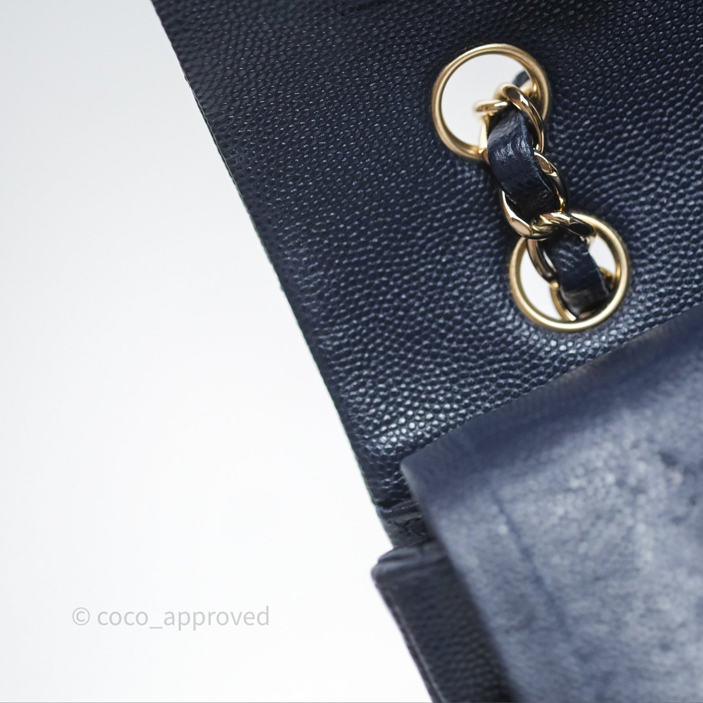 Chanel Classic M/L Medium Flap Quilted Navy Caviar Gold Hardware 21S