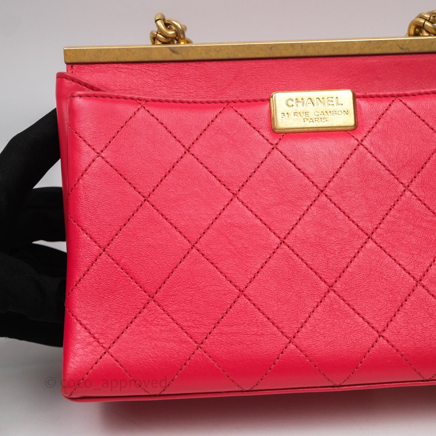 Chanel Small Coco Luxe Flap Bag Red Calfskin Aged Gold Hardware