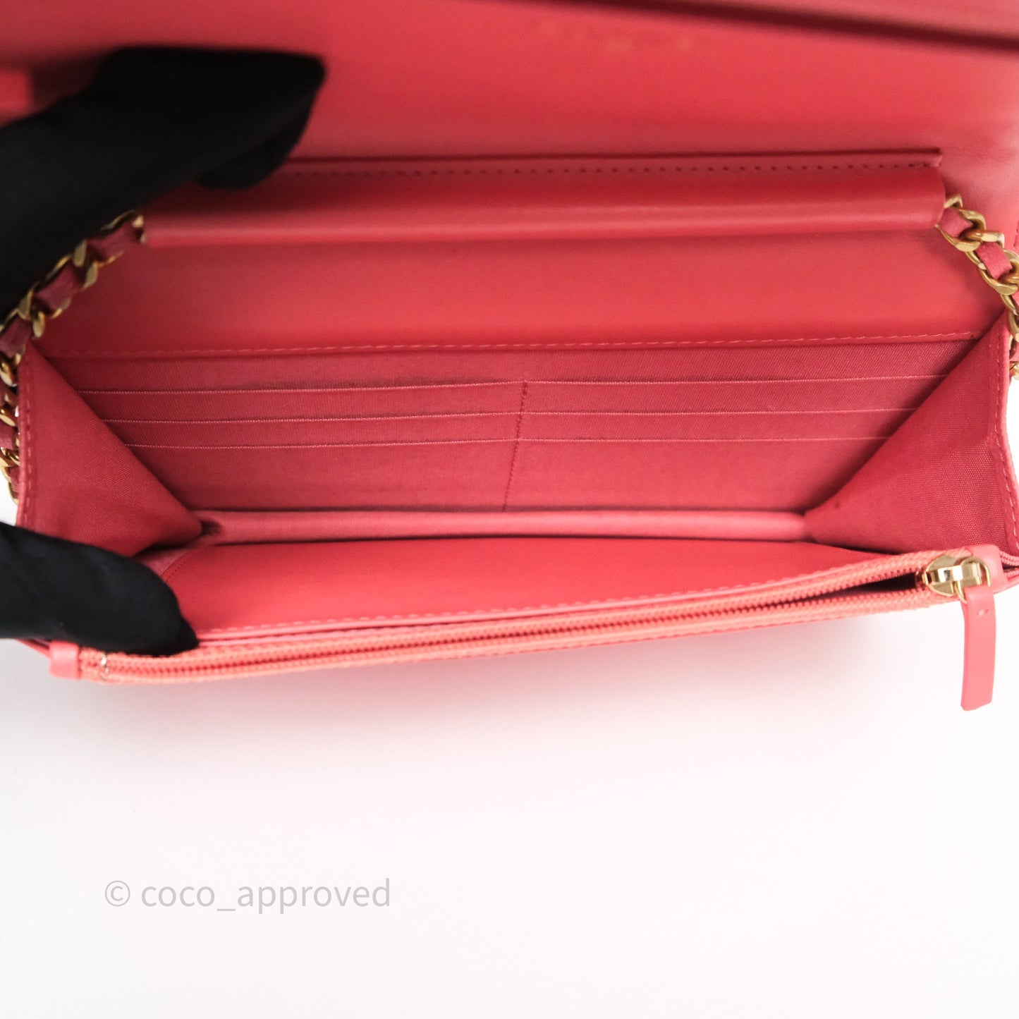 Chanel Boy Wallet on Chain WOC Quilted Dark Pink Caviar Aged Gold Hardware