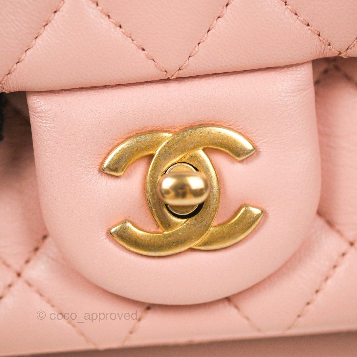 Chanel Quilted Mini Square Flap with Camellia Adjustable Chain Pink Clair Lambskin 23S