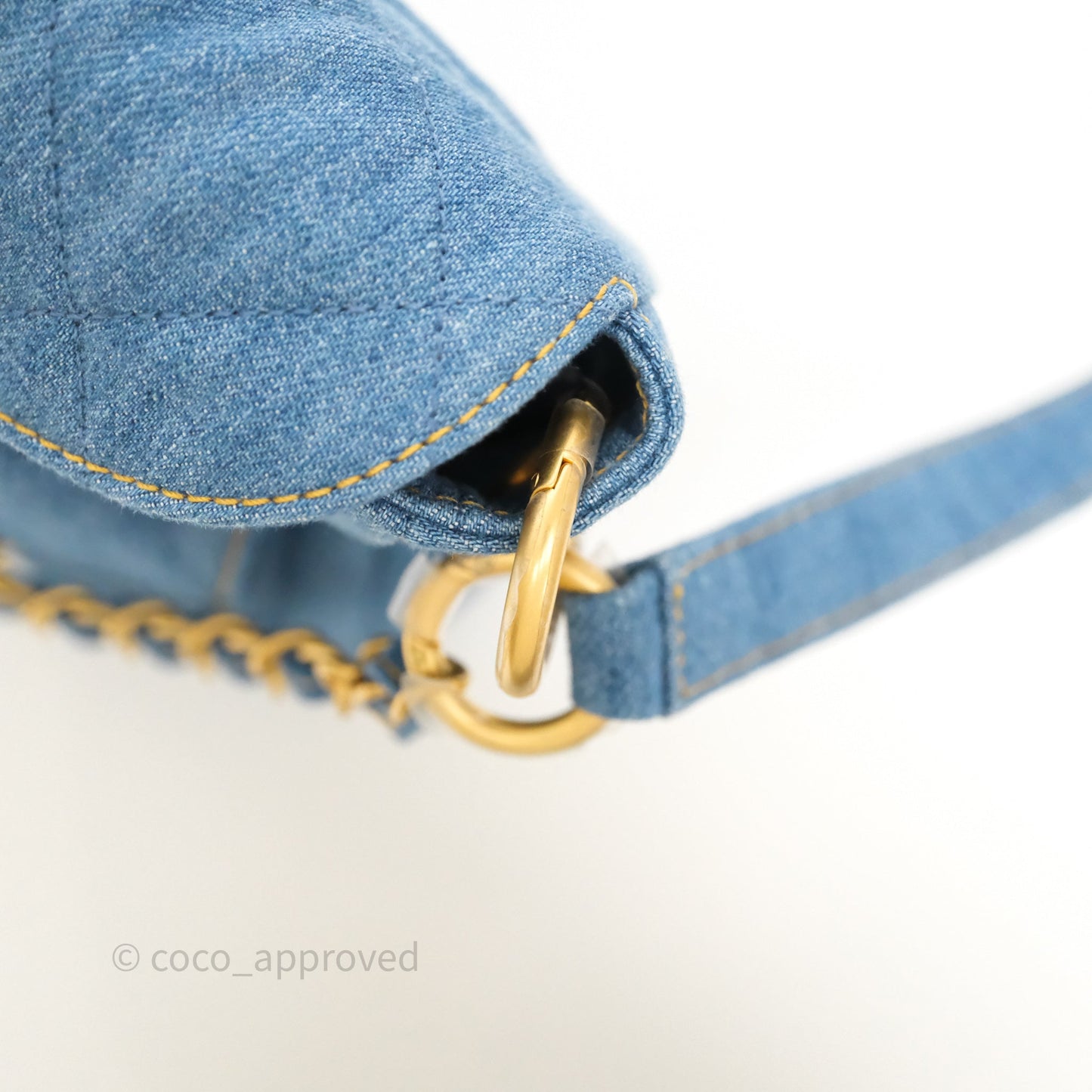 Chanel Double Pocket Hobo Bag Blue Denim Aged Gold Hardware