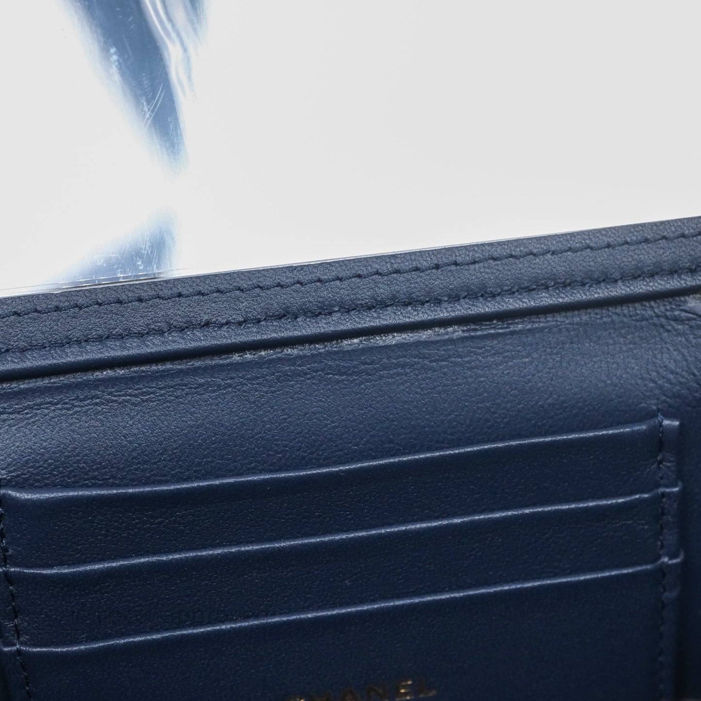 Chanel Vanity Rectangular Metal Top Handle Navy Lambskin Aged Gold Hardware
