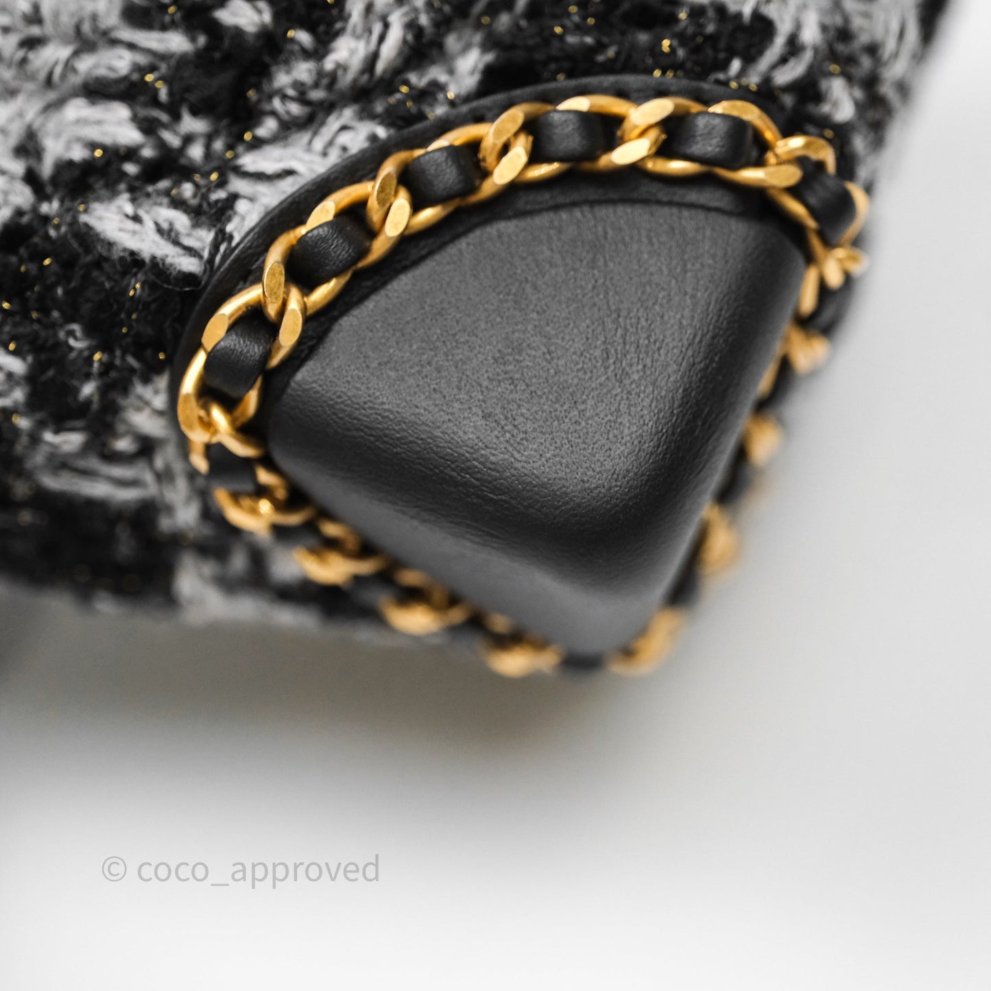 Chanel Mini Flag Bag Black & Grey Tweed Aged Gold Hardware