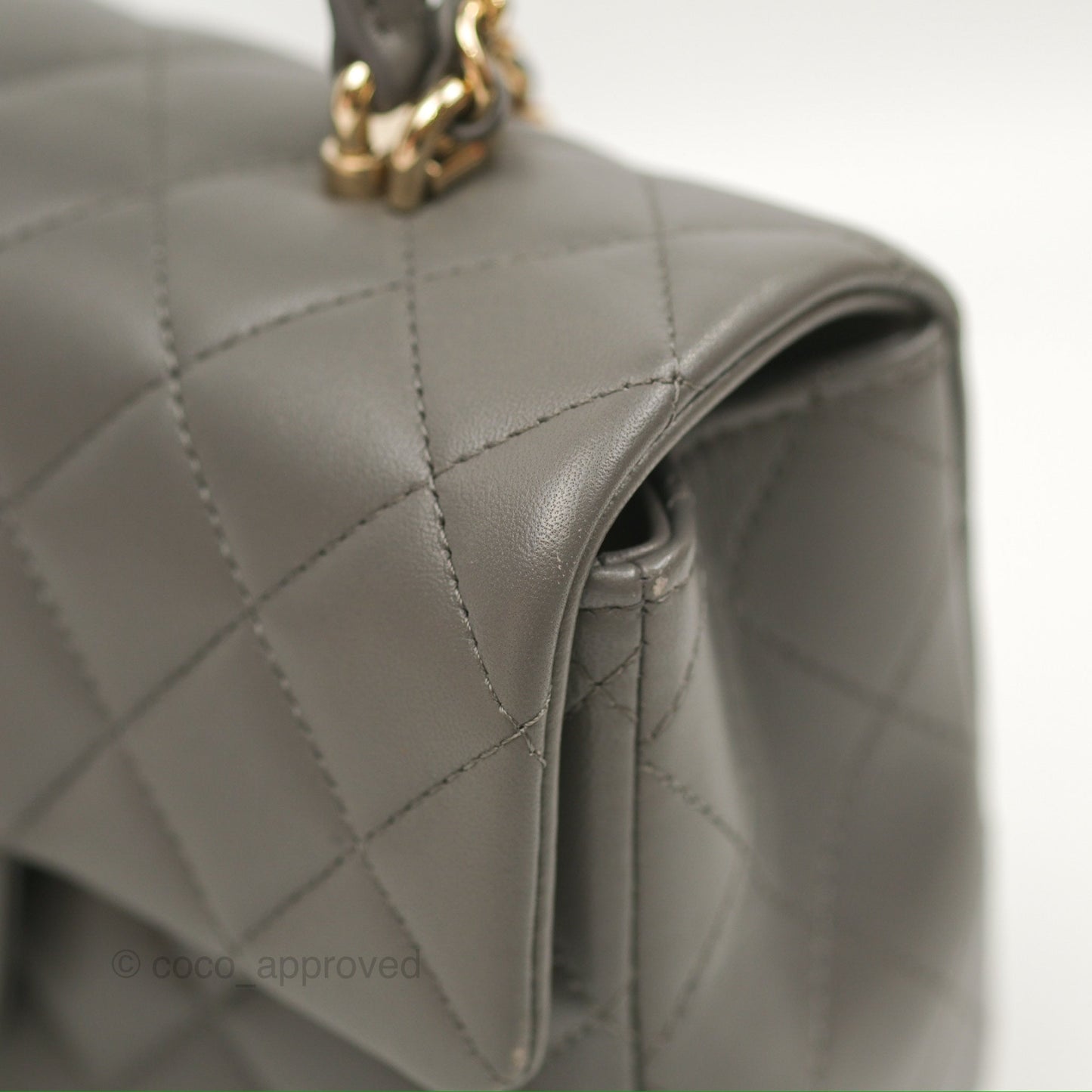Chanel Top Handle Mini Rectangular Flap Bag Grey Lambskin Gold Hardware