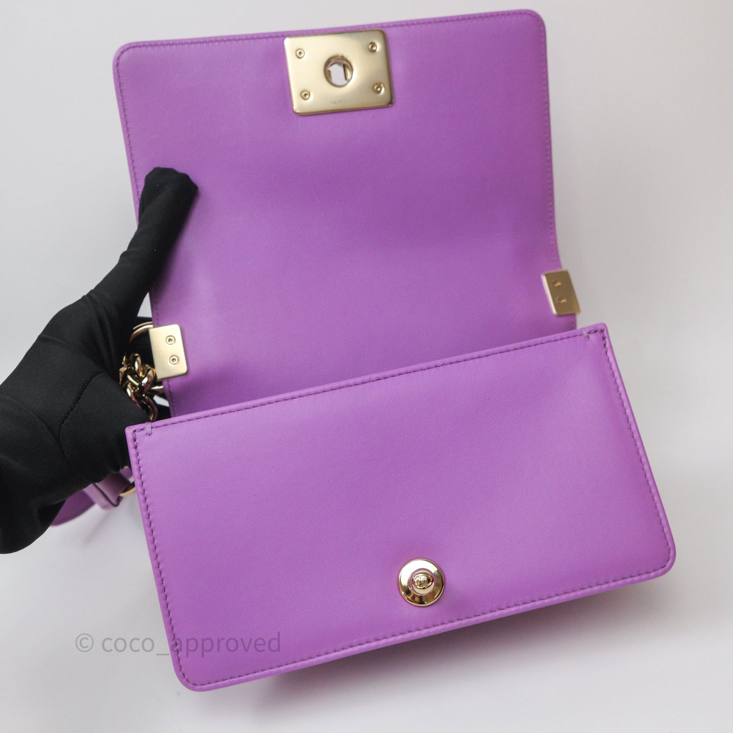 Chanel Chevron Small Boy Purple Calfskin Gold Hardware
