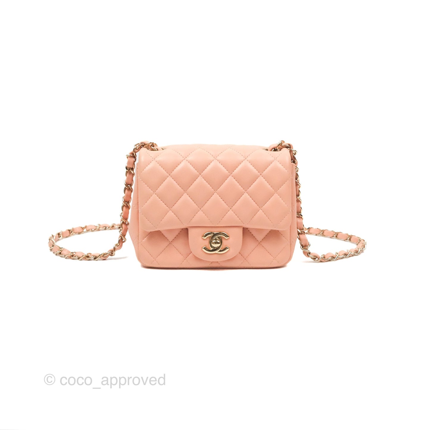 Chanel Quilted Mini Square Lambskin Light Beige Pink Gold Hardware