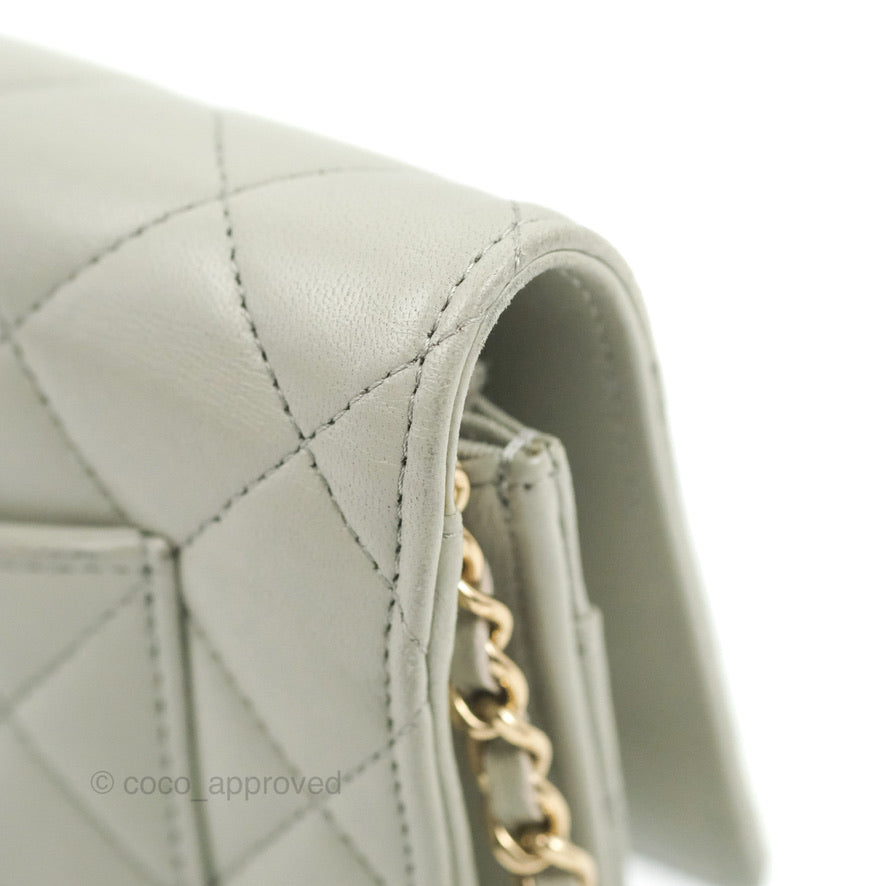 Chanel Quilted Classic Wallet on Chain WOC Light Grey Lambskin Gold Hardware