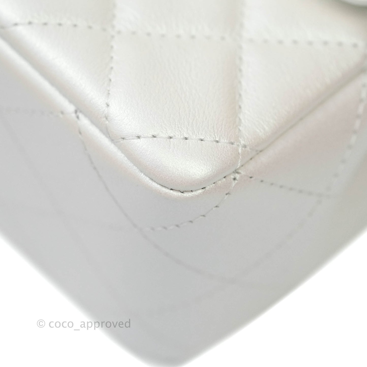 Chanel Quilted Mini Rectangular Iridescent White Lambskin Gold Hardware