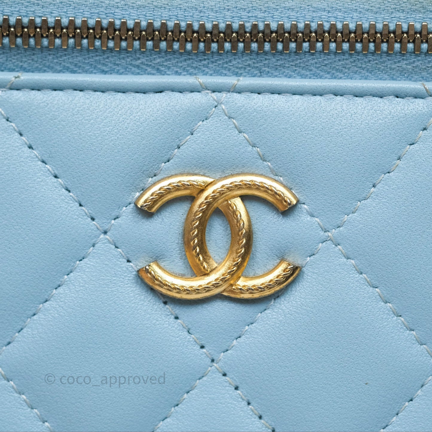 Chanel Vanity Rectangular Top Handle Blue Lambskin Gold Hardware