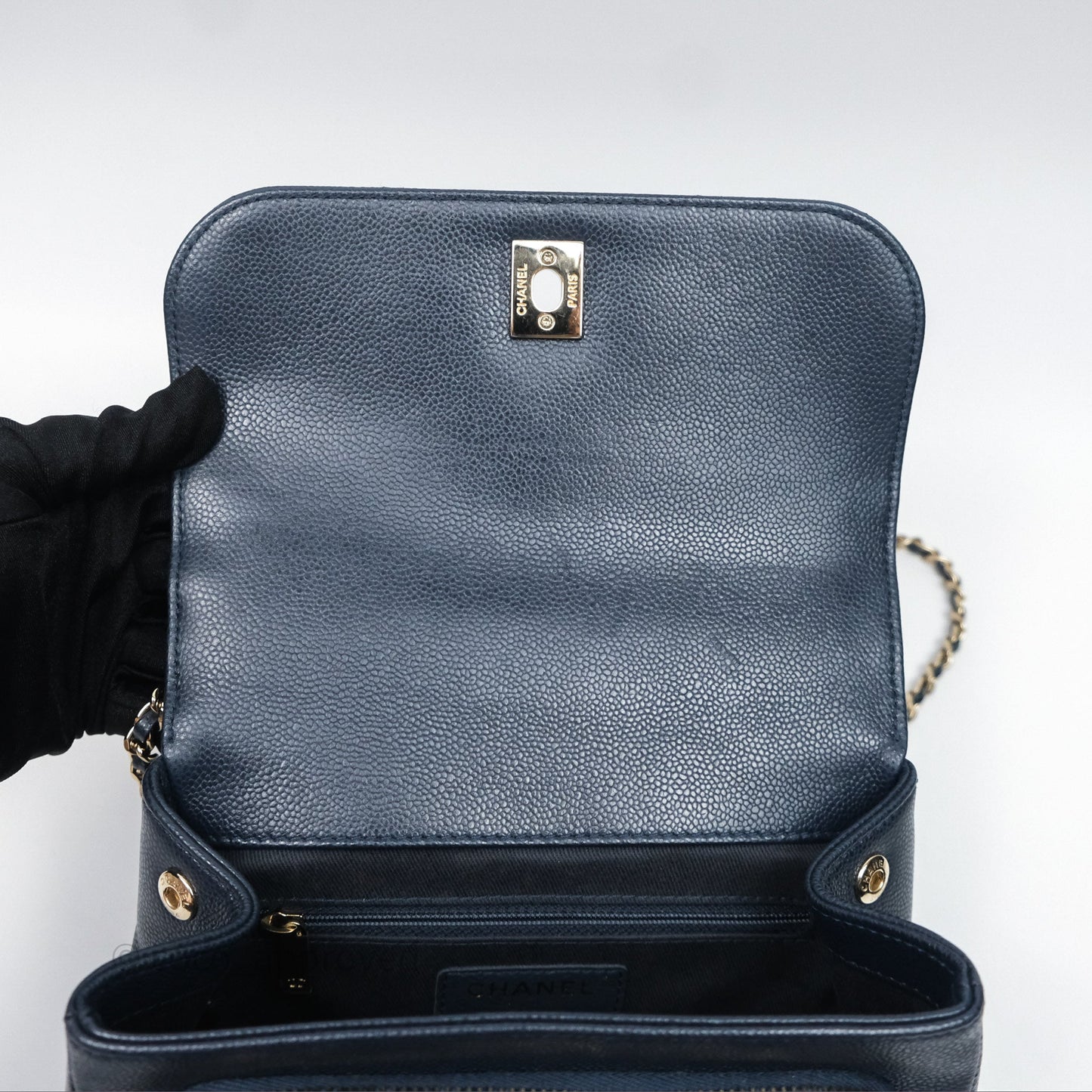 Chanel Quilted Small Business Affinity Flap Navy Caviar Gold Hardware