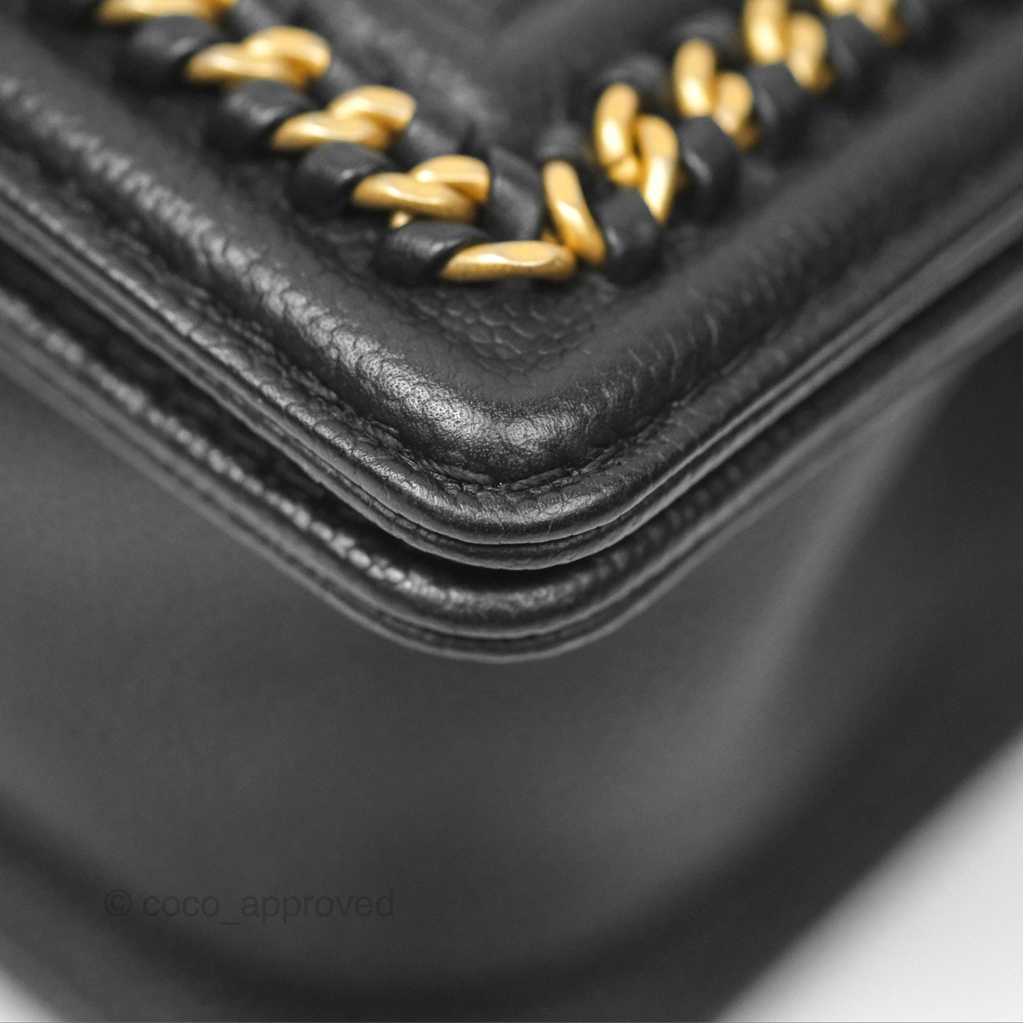 Chanel Small Chain Around Boy Quilted Black Caviar Aged Gold Hardware