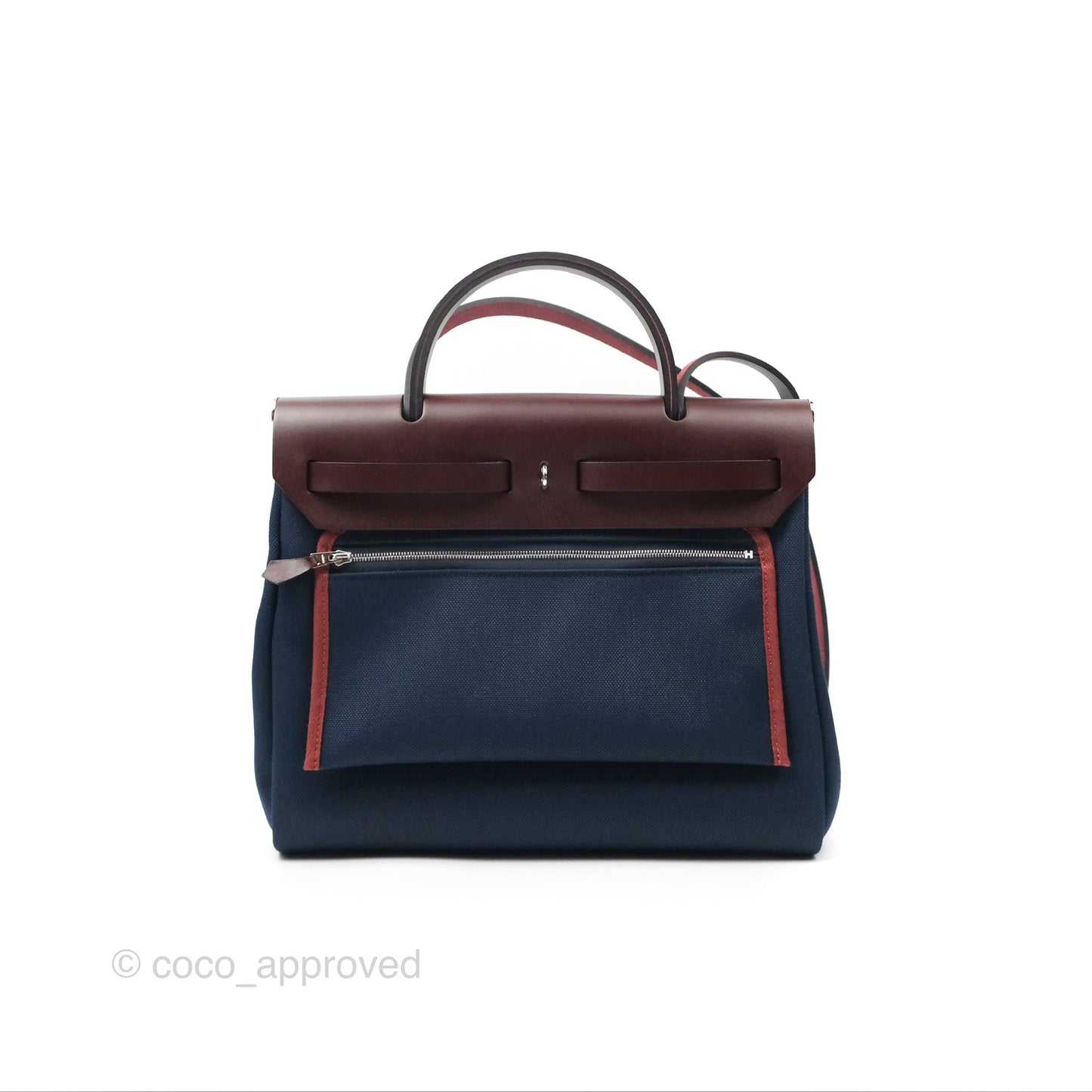 Hermès Herbag Zip 31 Bleu Marine/ Rouge Sellier Canvas Palladium Hardware