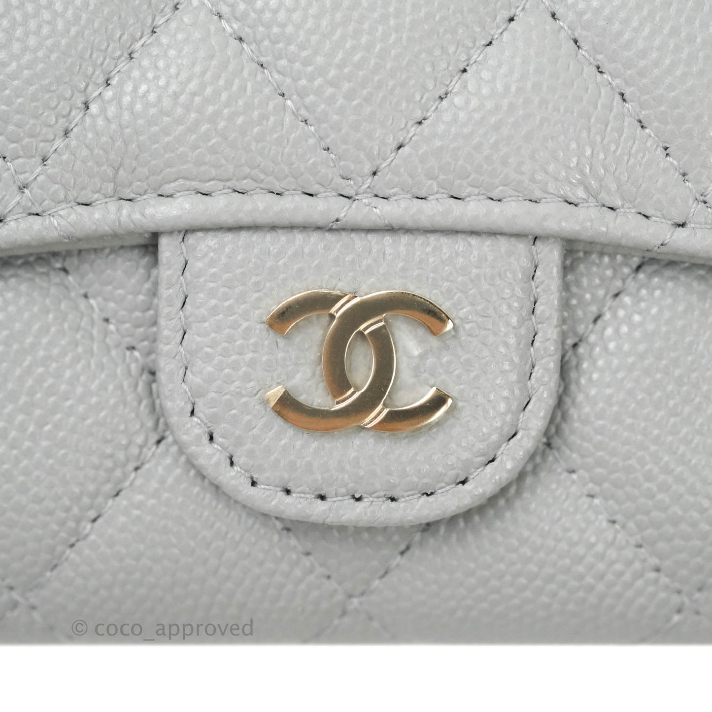 Chanel Caviar Quilted Flap Card Holder Grey Gold Hardware 21A
