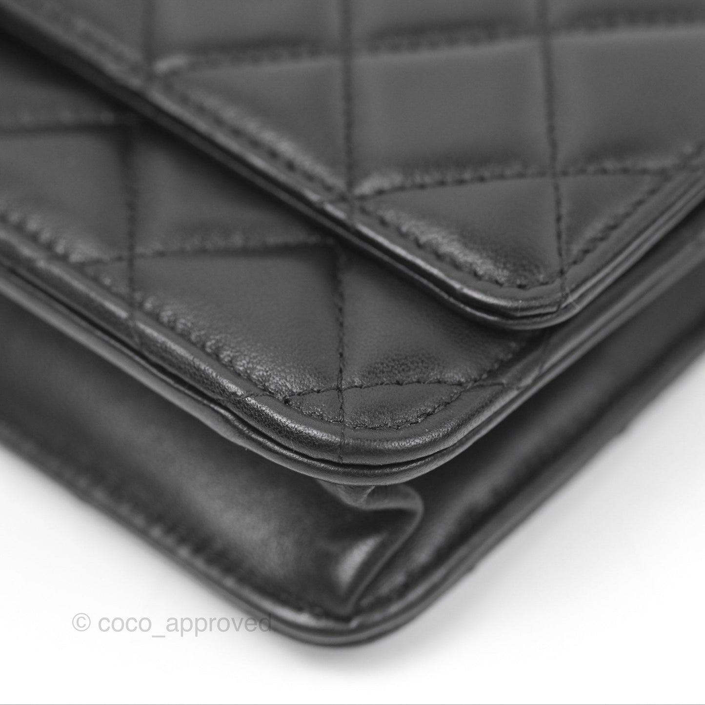 Chanel Quilted Pearl Crush Wallet on Chain WOC Black Lambskin Aged Gold Hardware
