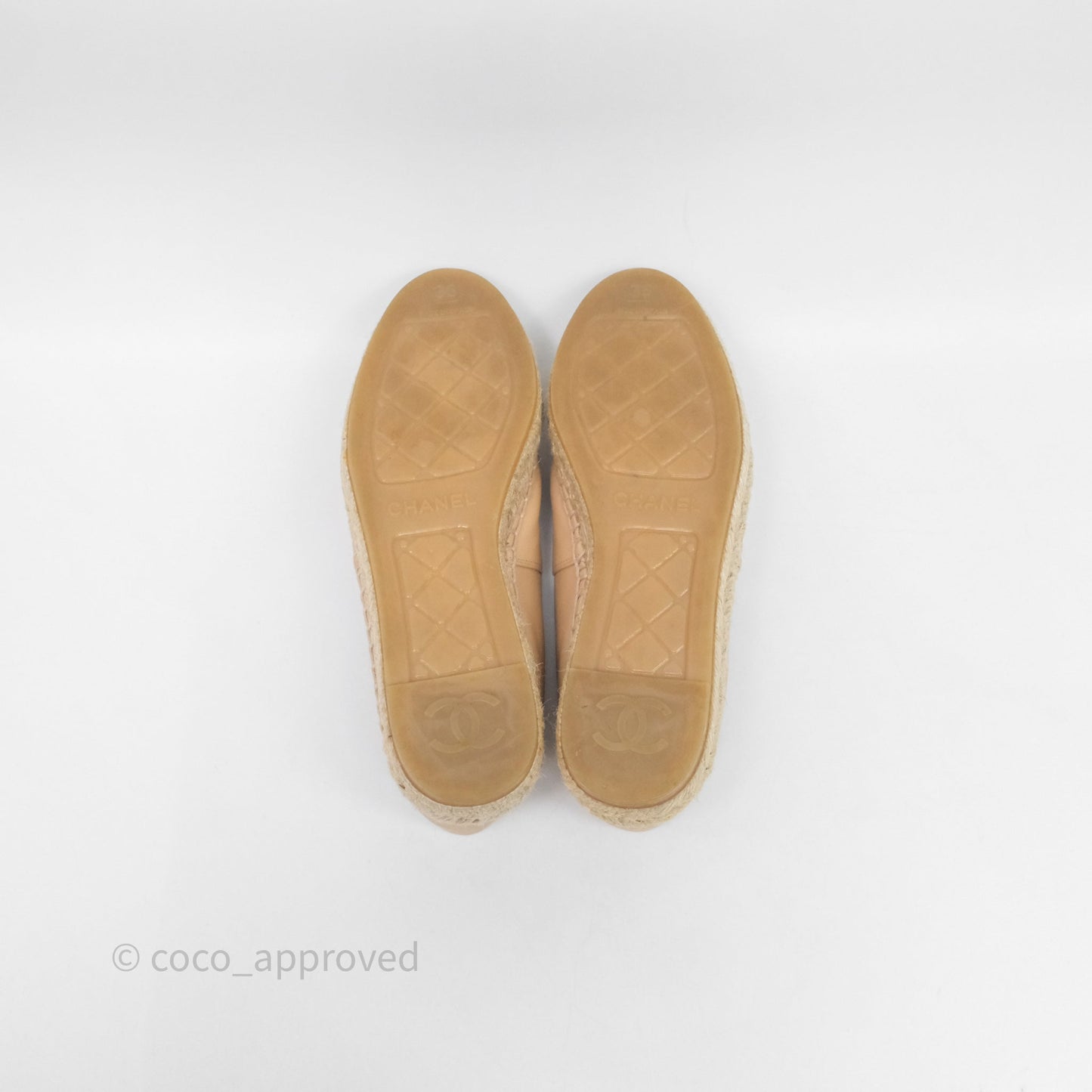 Chanel CC Espadrilles Beige Black Lambskin Size 36