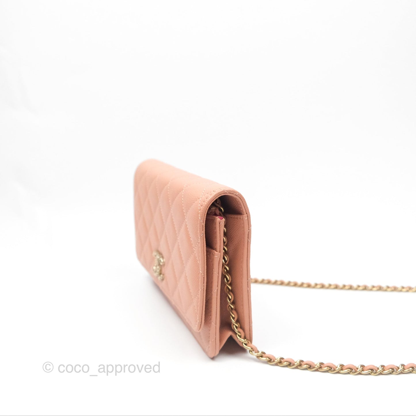 Chanel Quilted Wallet On Chain WOC Rosy Beige Caviar Gold Hardware