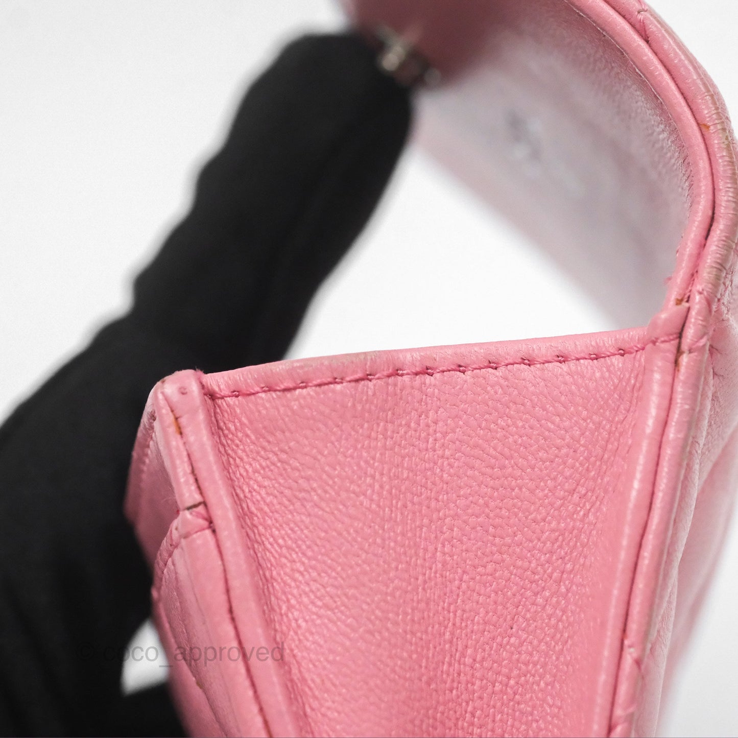 Chanel Quilted Flap Card Holder Pink Lambskin Silver Hardware