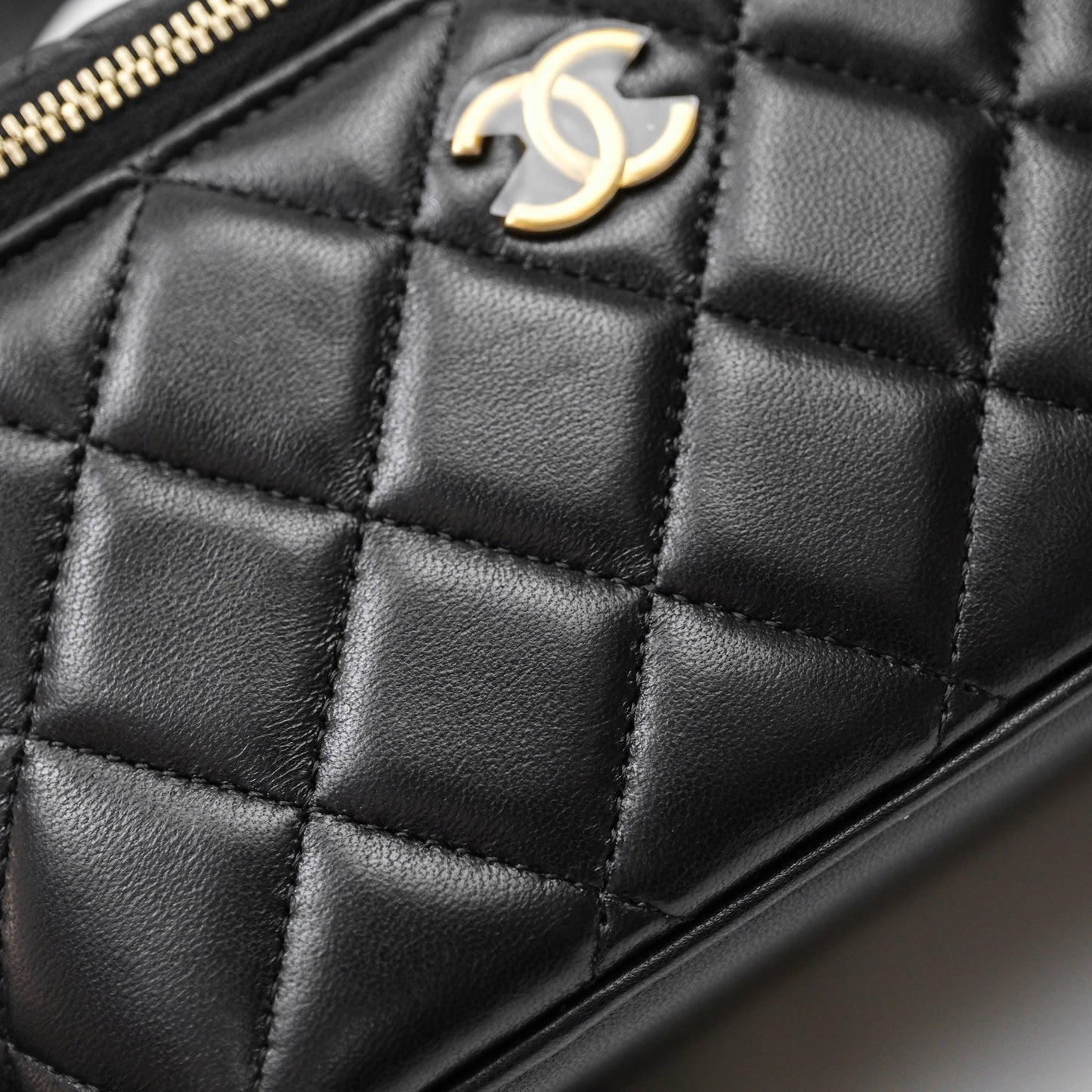 Chanel Top Handle Vanity Rectangular Black Lambskin Aged Gold Hardware