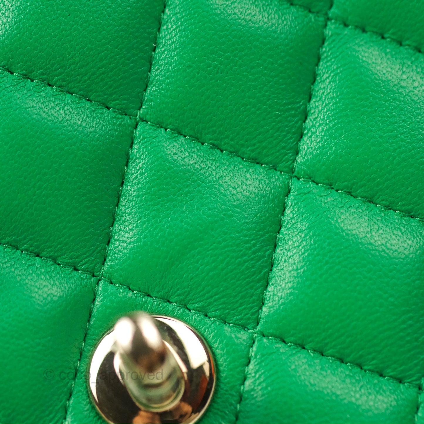 Chanel Quilted Mini Square Green Lambskin Gold Hardware
