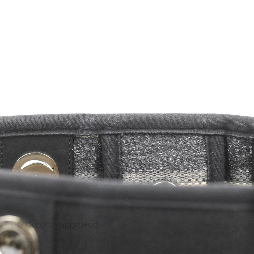Chanel Mini Deauville Tote Black Stripe Canvas Silver Hardware