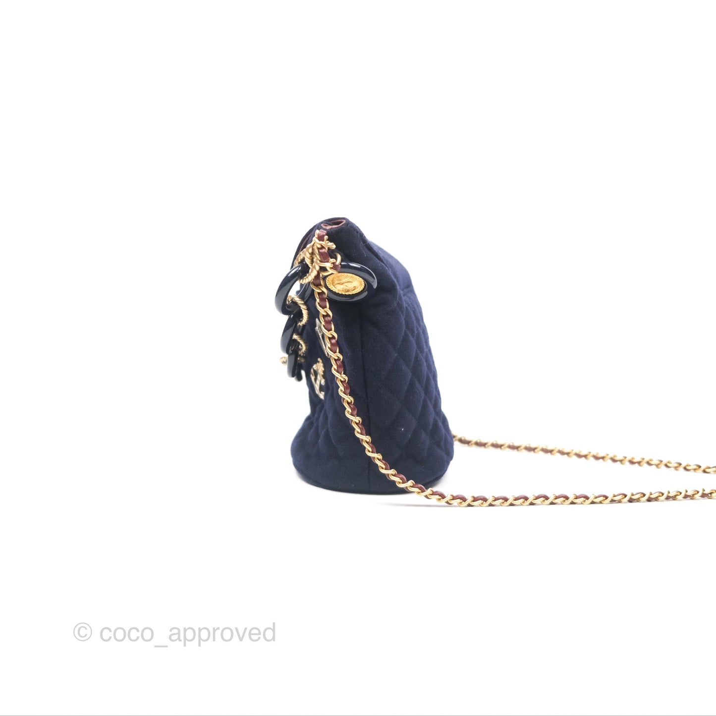 Chanel Paris Hamburg Charms Bucket Bag Navy Wool Lambskin