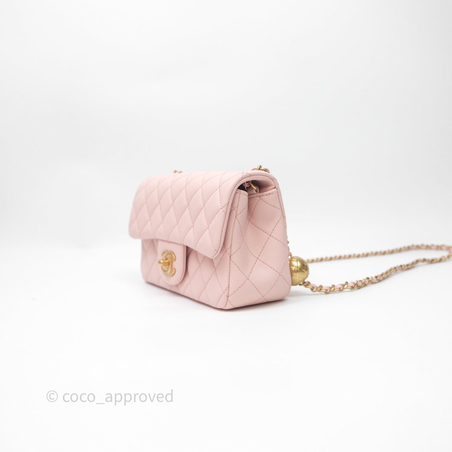 Chanel Mini Rectangular Pearl Crush Baby Pink Lambskin Aged Gold Hardware