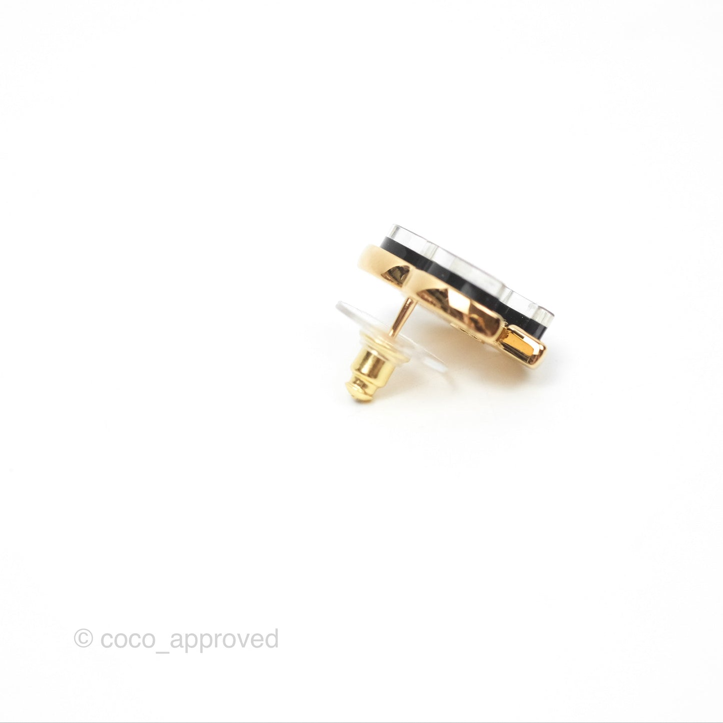 Chanel CC Black Resin Earrings Gold Tone 23K