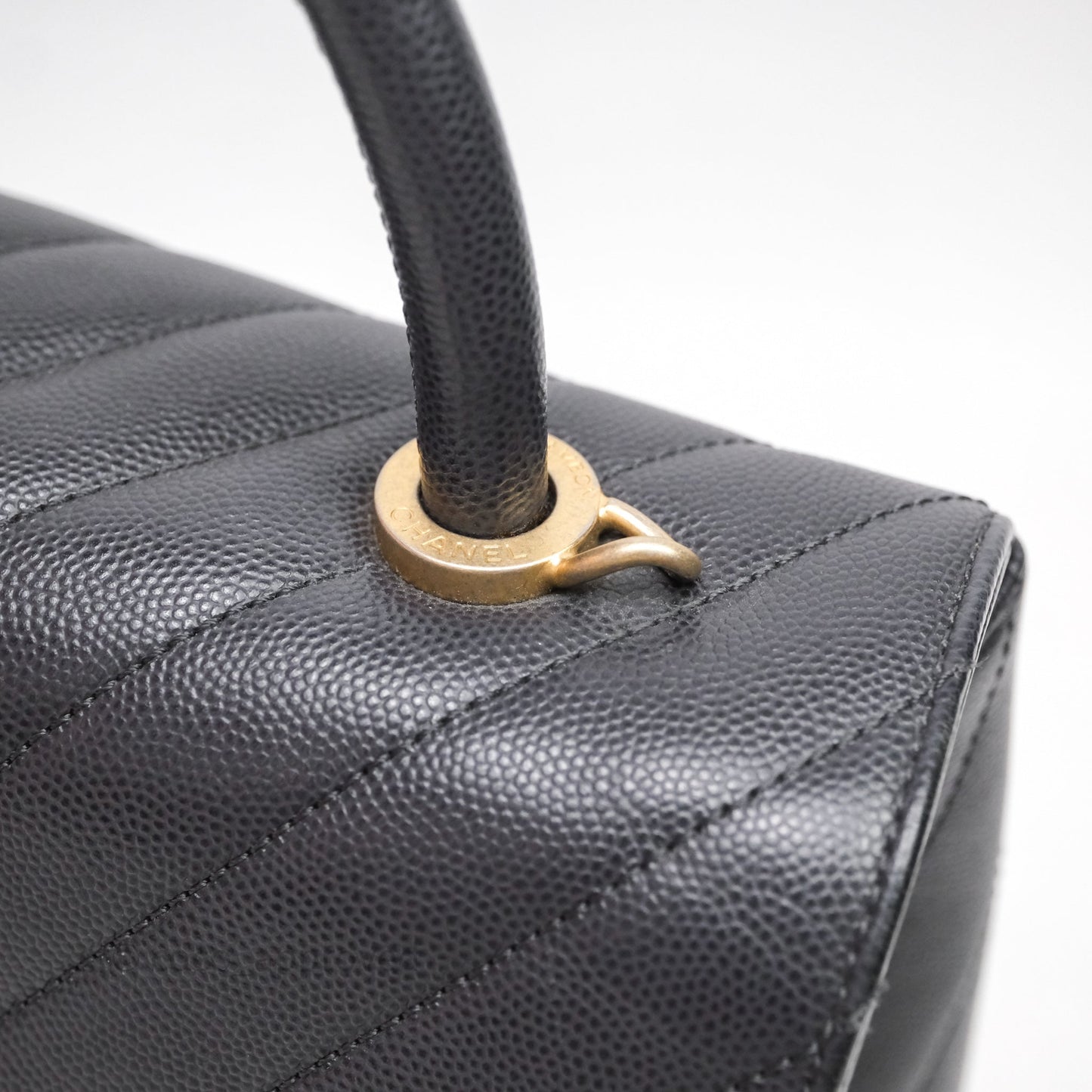 Chanel Medium Coco Handle Chevron Grey Bag Gold Hardware