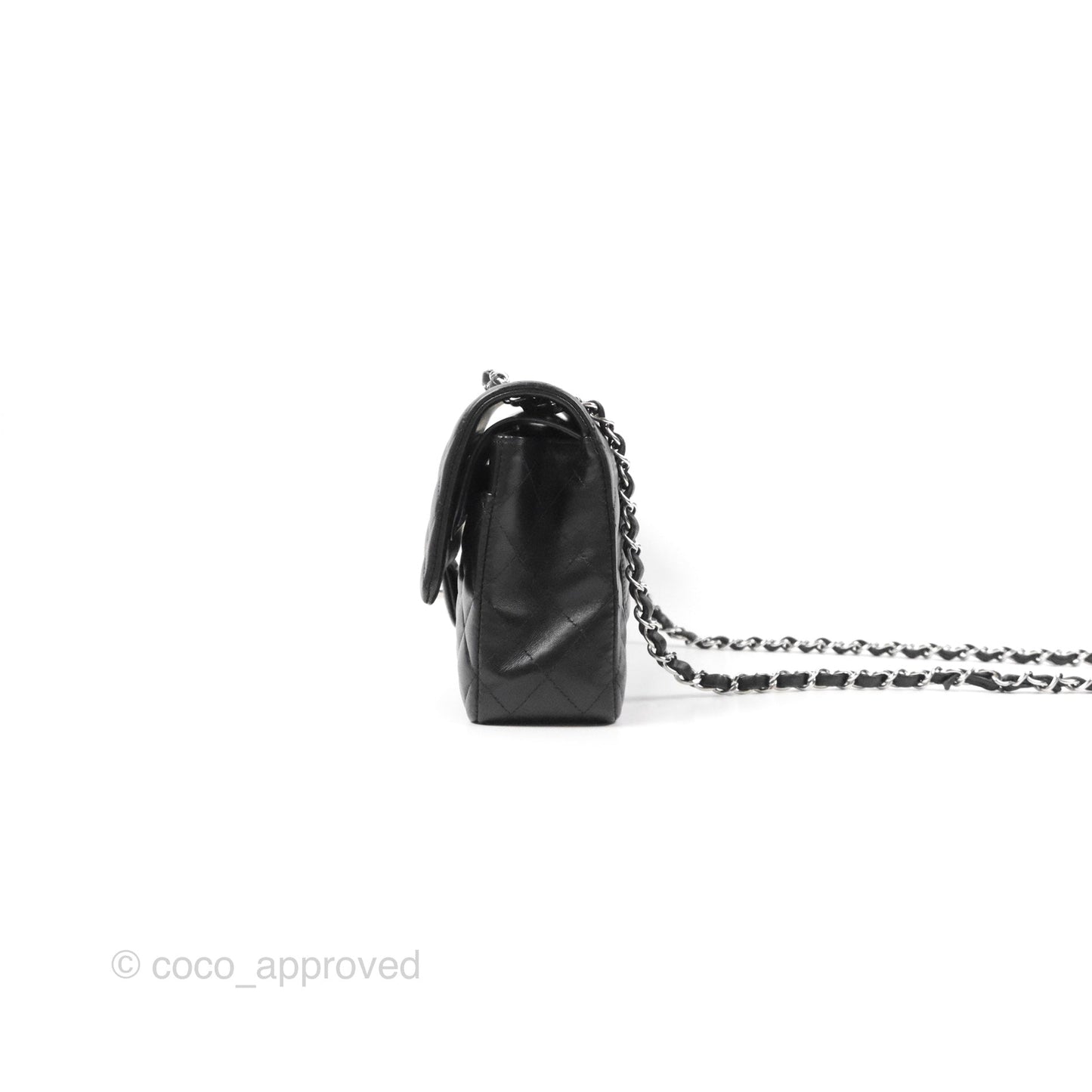 Chanel Classic M/L Medium Flap Quilted Black Lambskin Silver Hardware