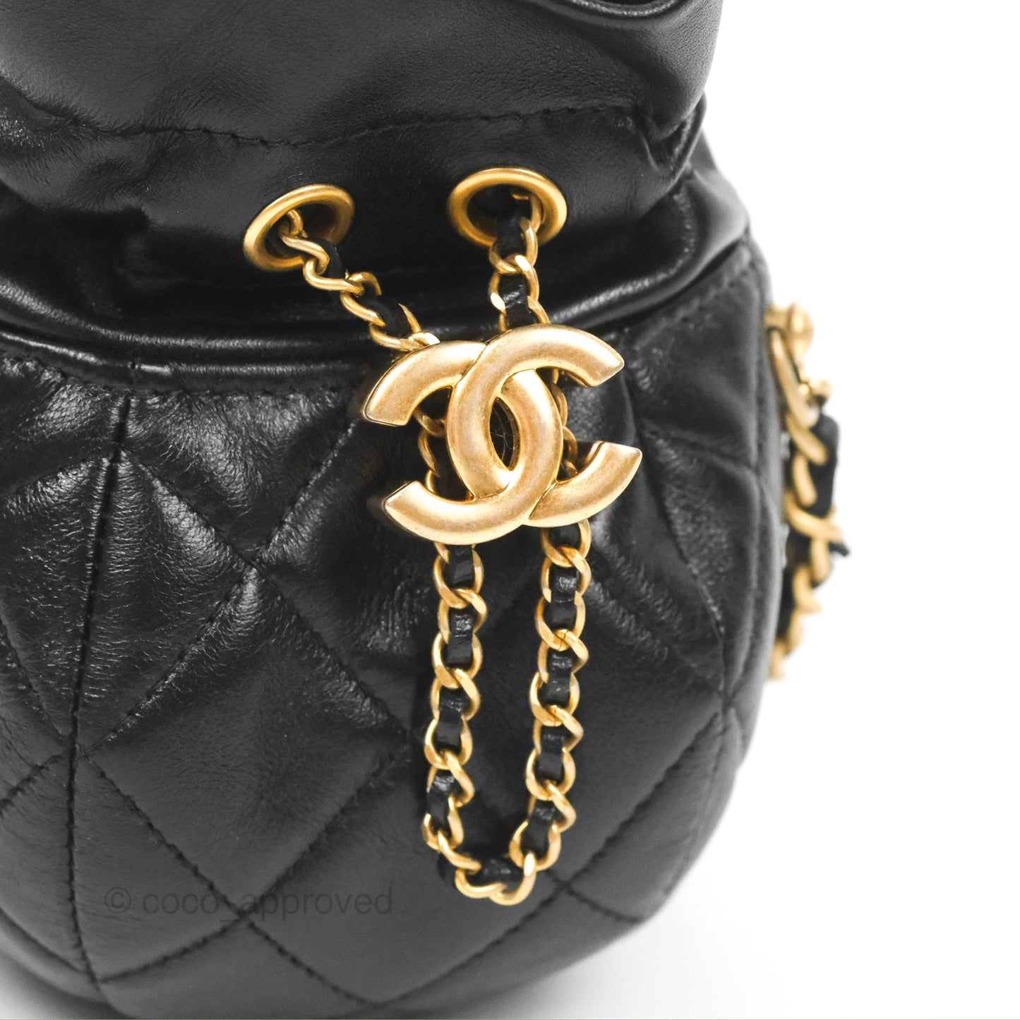 Chanel Mini Round Clutch with Chain Black Shiny Lambskin 23S