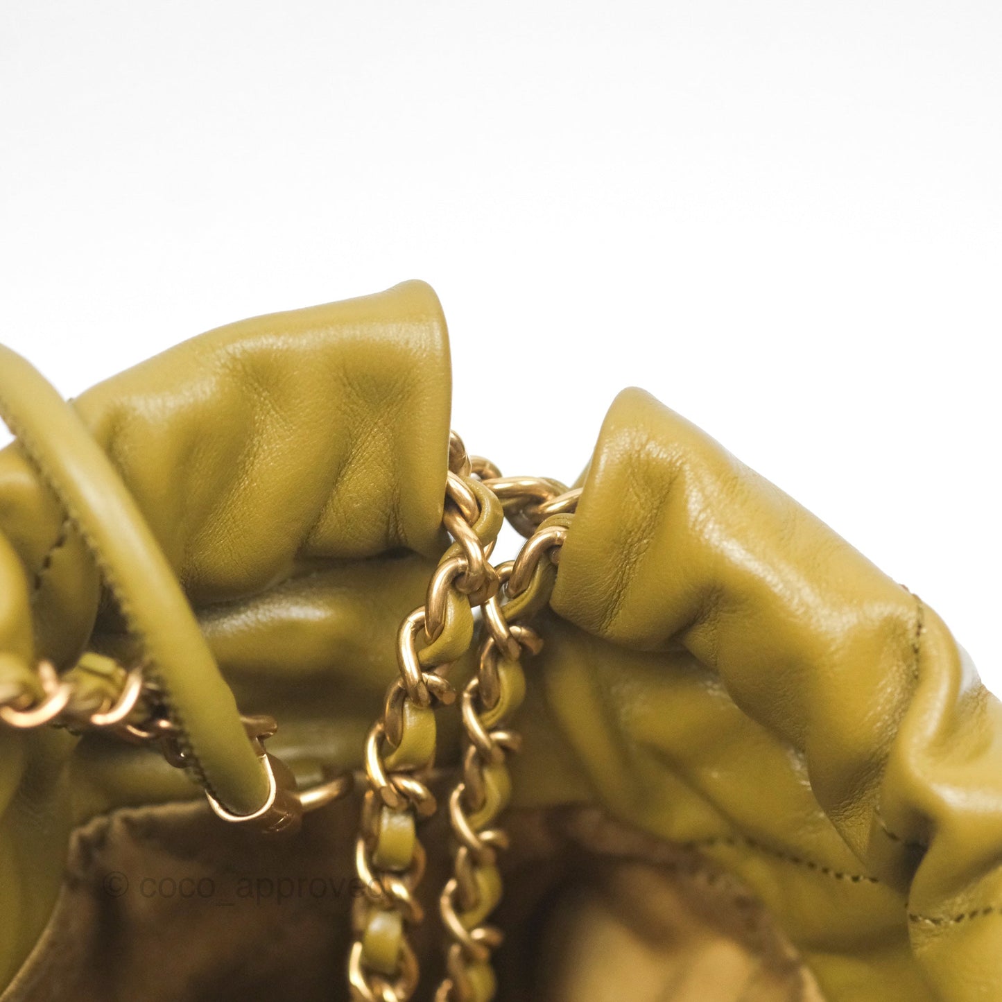 Chanel 22 Mini Bag Olive Shiny Crumpled Calfskin Aged Gold Hardware