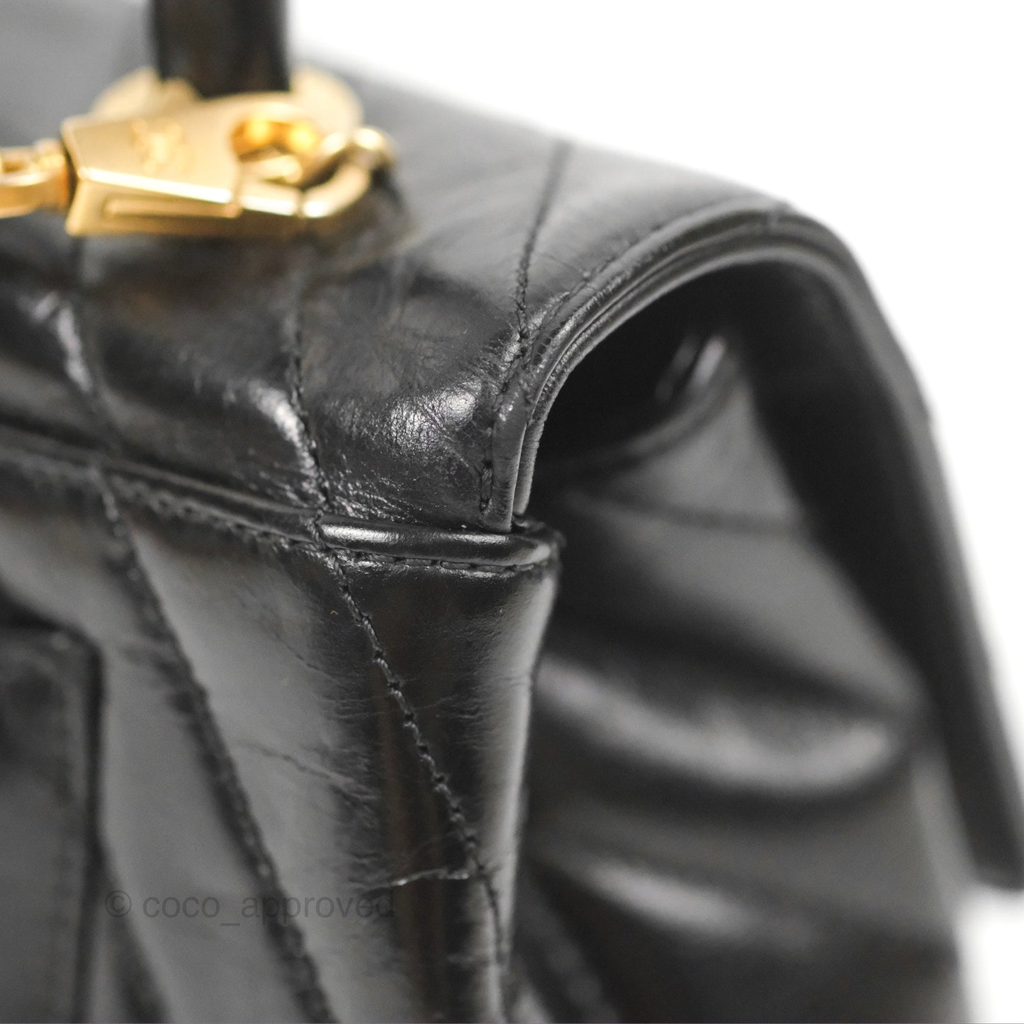 Chanel Chevron Small Coco Handle Black Shiny Aged Calfskin Aged Gold Hardware’s