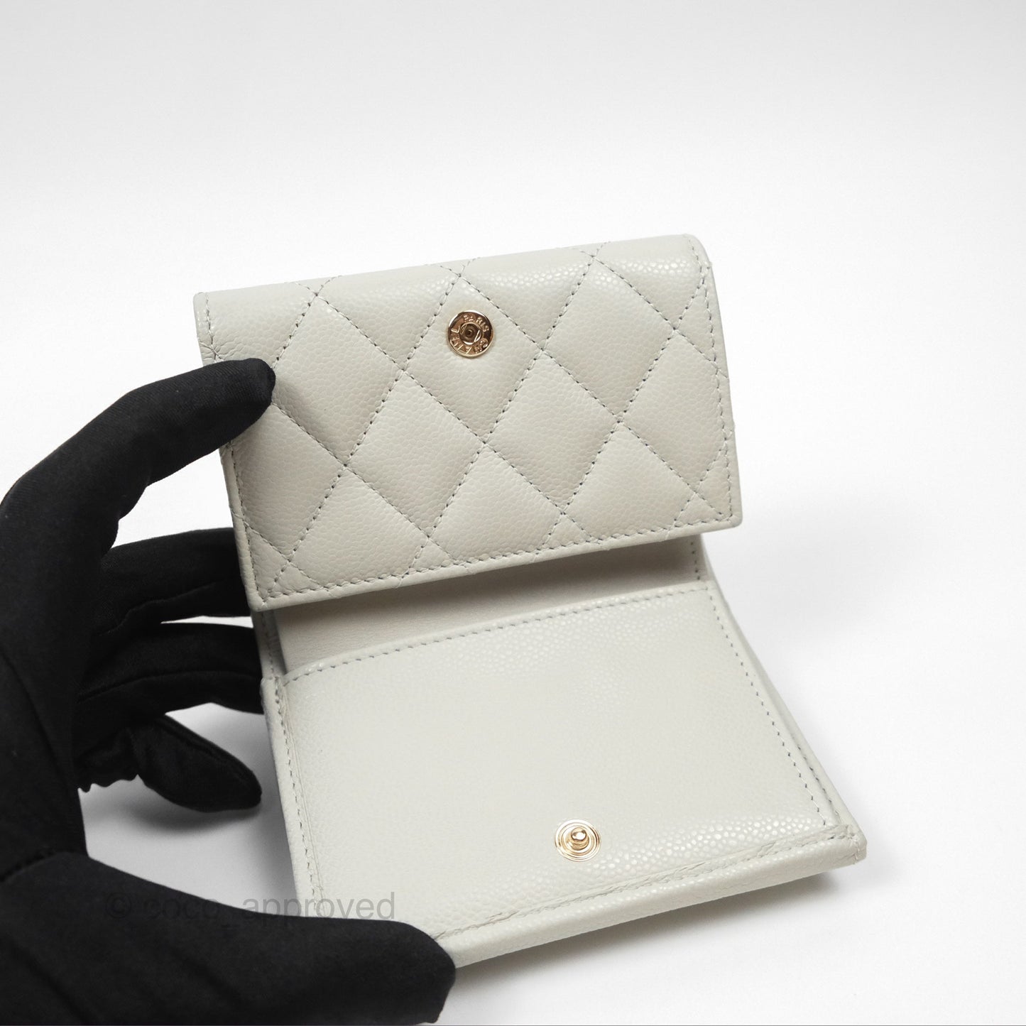 Chanel Quilted Classic Short Wallet Light Grey Caviar Gold Hardware