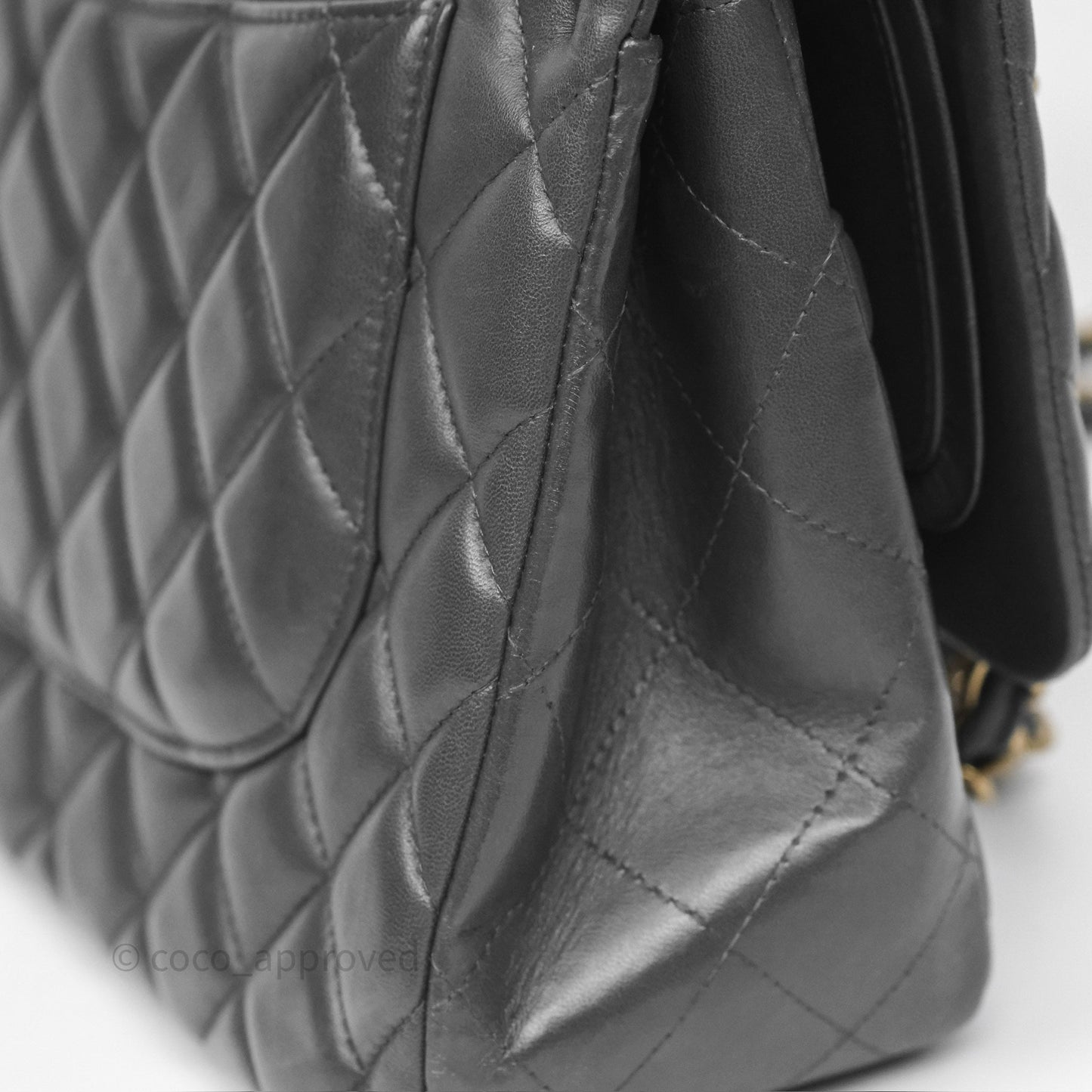 Chanel Jumbo Double Flap Dark Grey Lambskin Brushed Gold Hardware⁣⁣