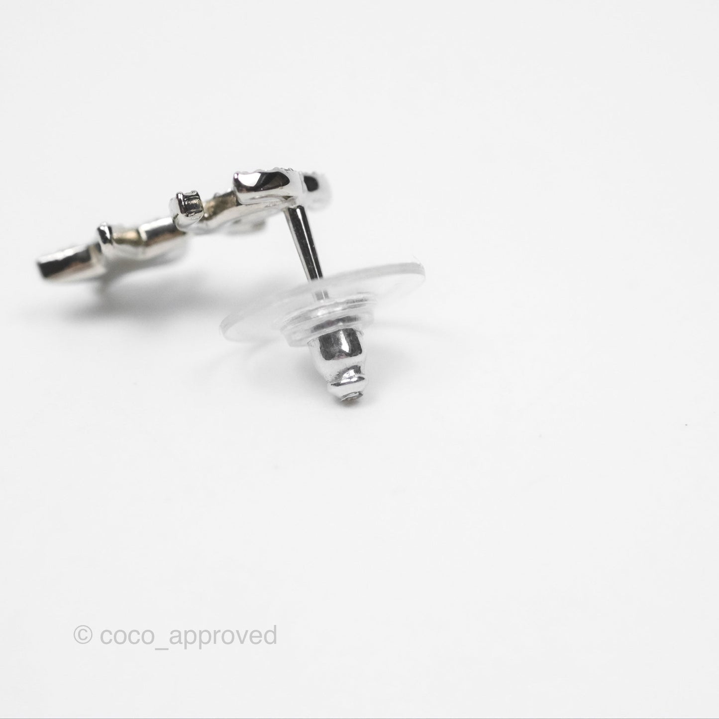 Chanel Crystal CC Star Earrings Silver Tone 20P
