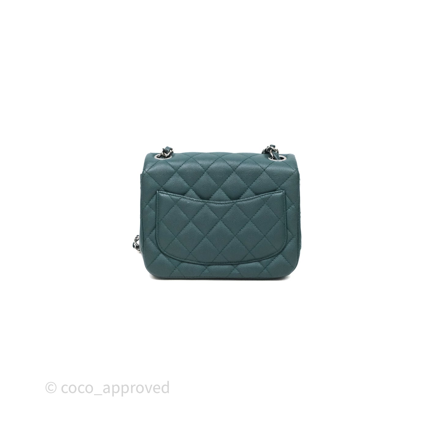 Chanel Quilted Mini Square Flap Dark Green Caviar Silver Hardware