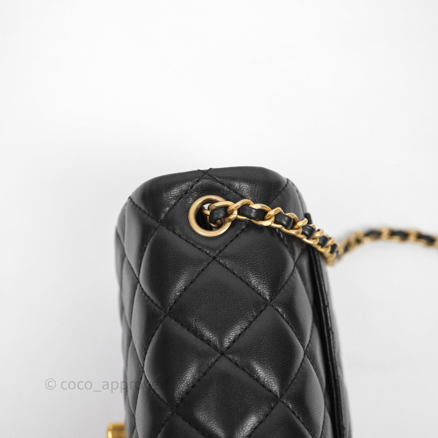 Chanel Pearl Crush Mini Square Quilted Black Lambskin Aged Gold Hardware