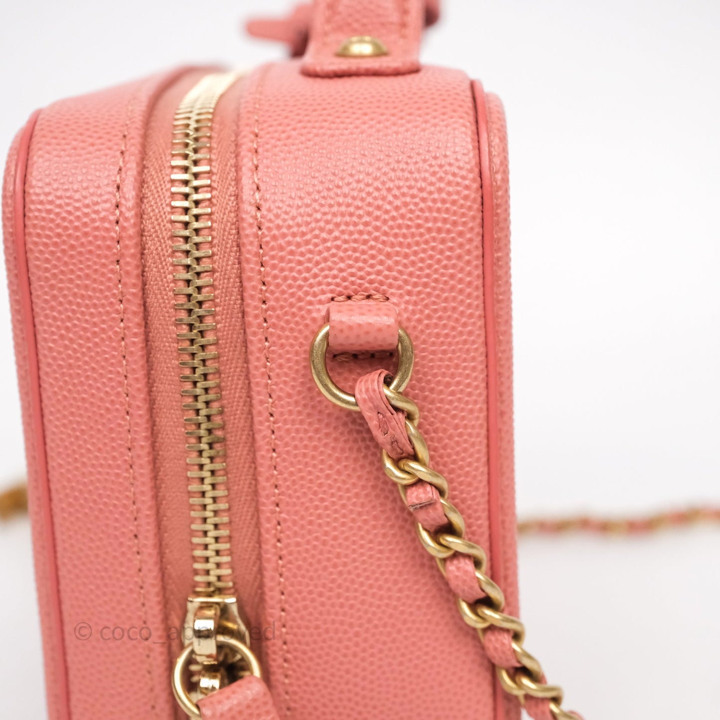 Chanel Quilted Small CC Filigree Vanity Case Pink Caviar Aged Gold Hardware