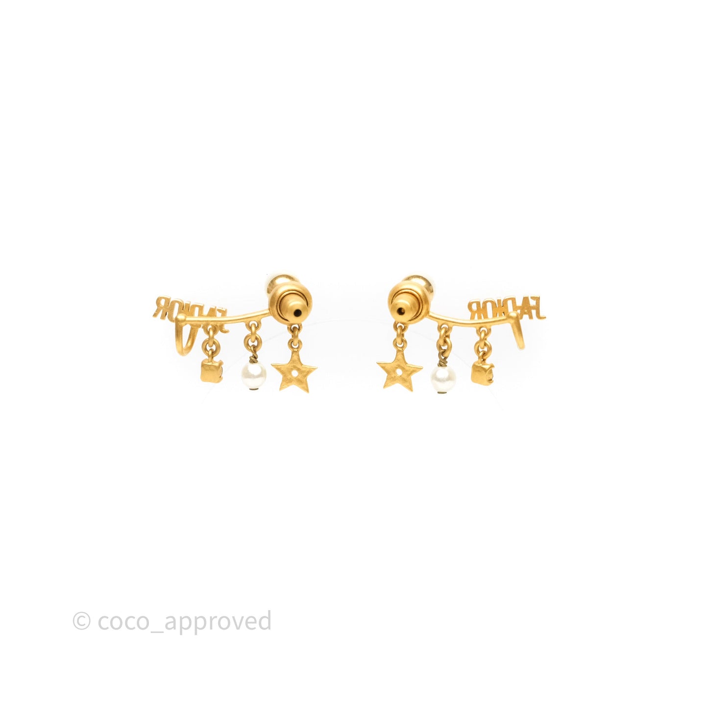 Christian Dior J'Adior Crystal Pearl Drop Earrings Aged Gold Tone