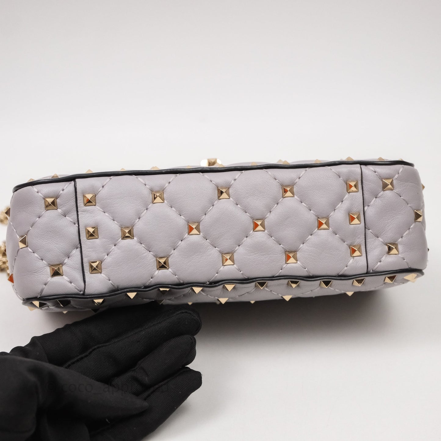 Valentino Small Nappa Rockstud Spike Bag Grey Gold Hardware