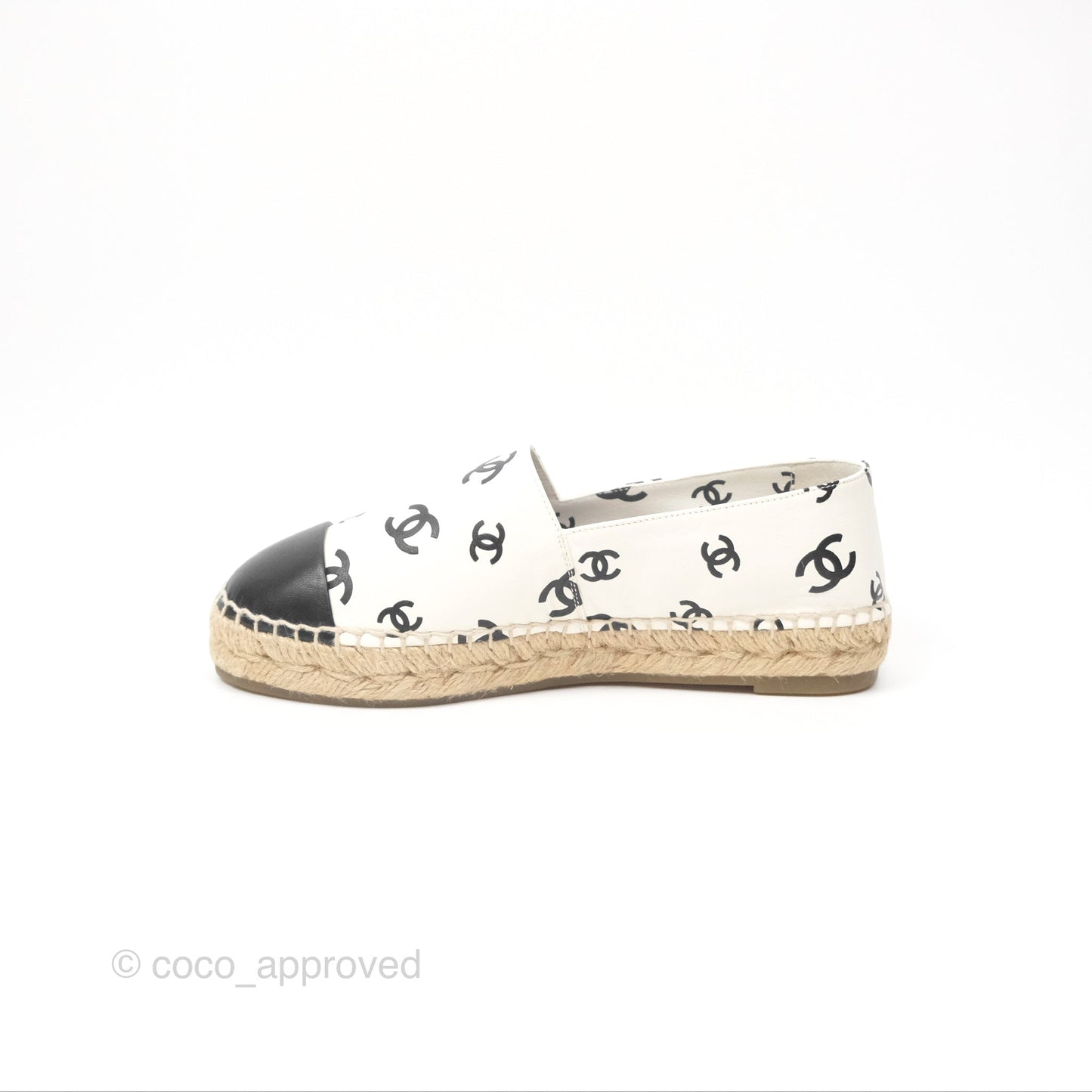 Chanel Printed CC Espadrilles White/Black Lambskin Size 38