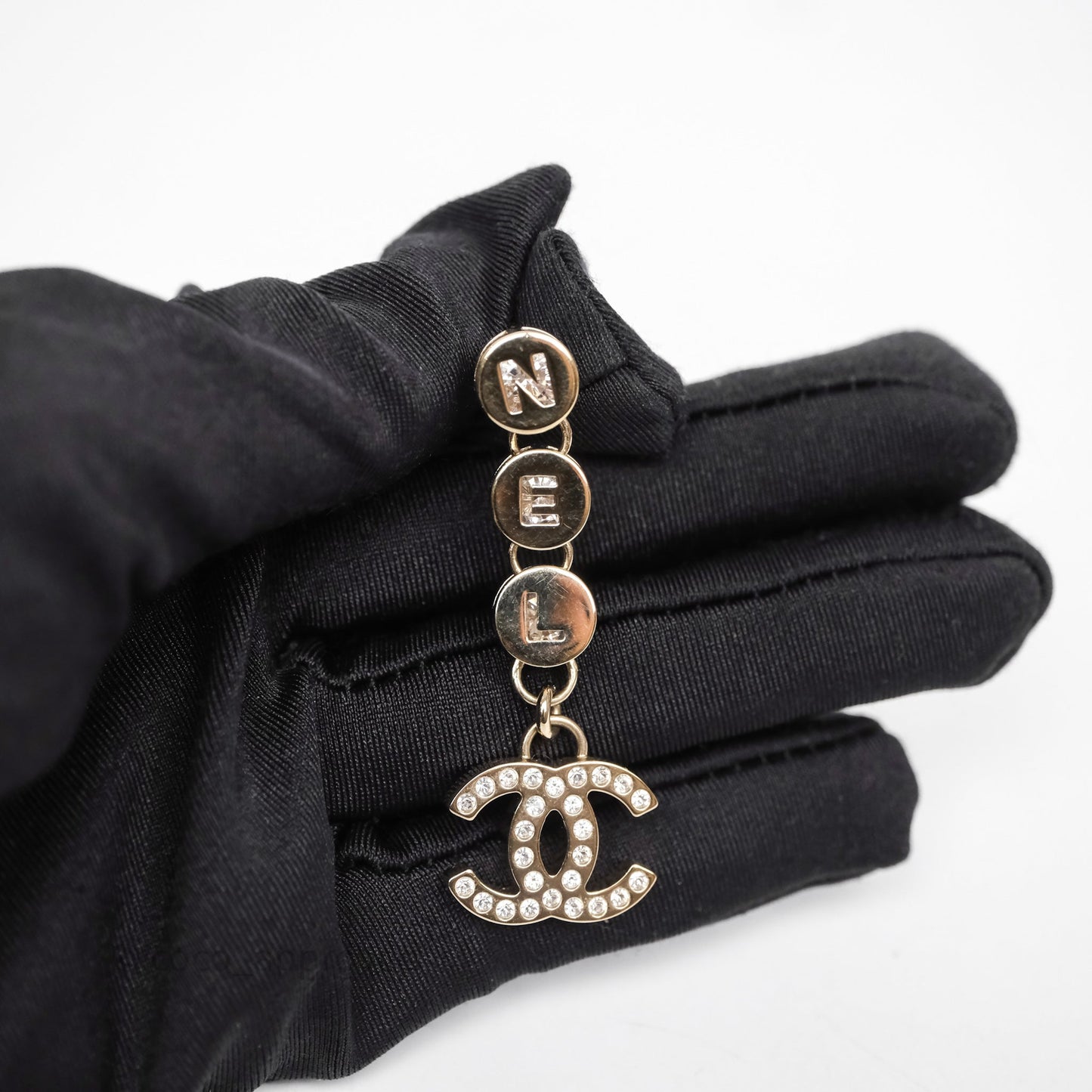 Chanel CC Logo Crystal Gold Tone Drop Earrings 24B