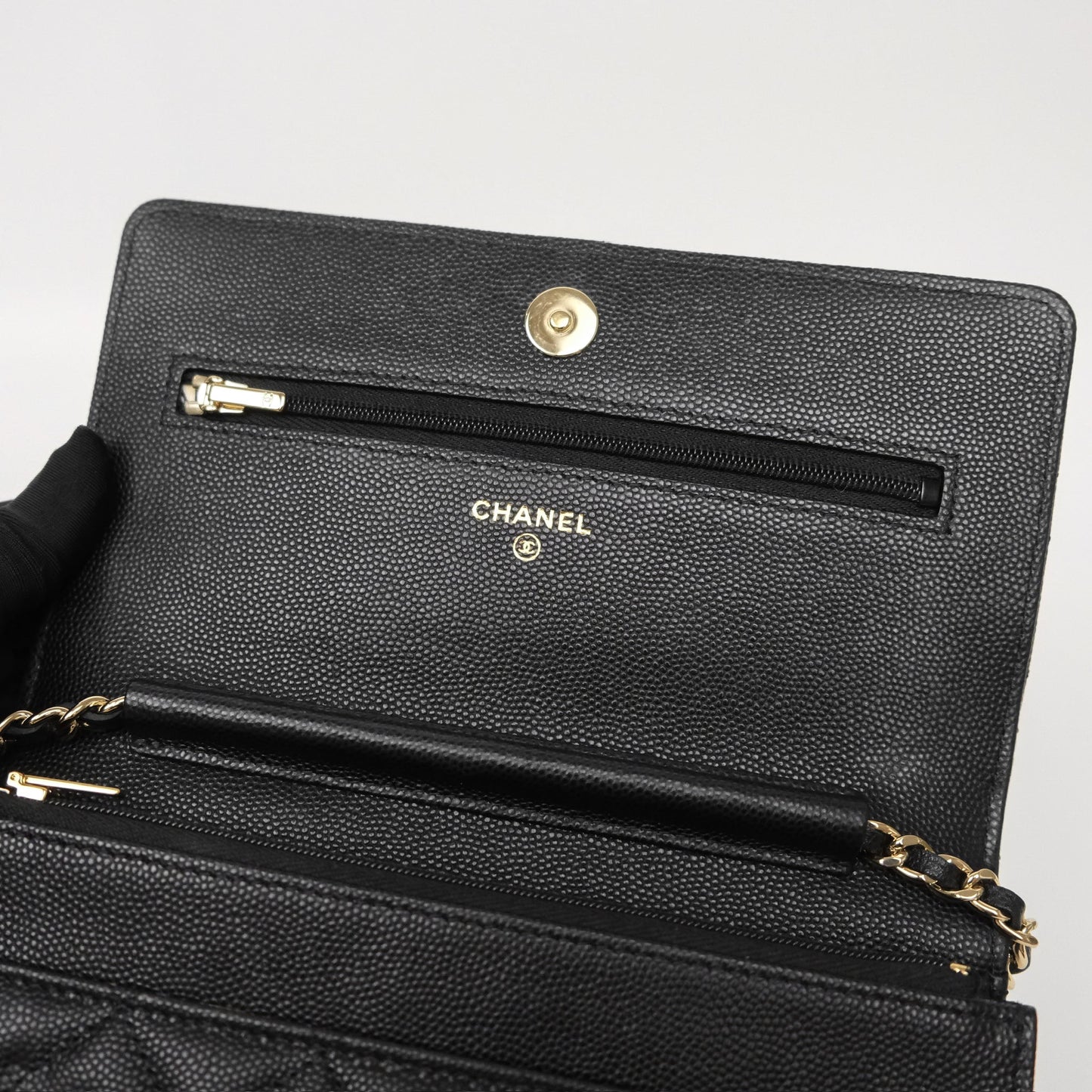 Chanel Wallet On Chain WOC Black Caviar Gold Hardware 23C