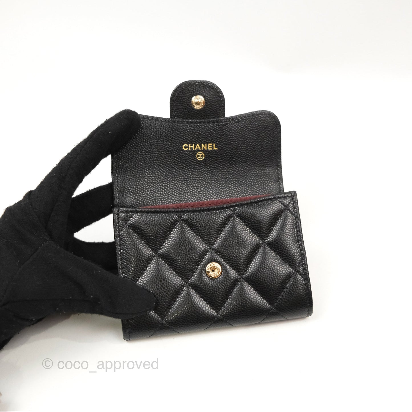 Chanel Caviar Quilted Flap Card Holder Black Gold Hardware