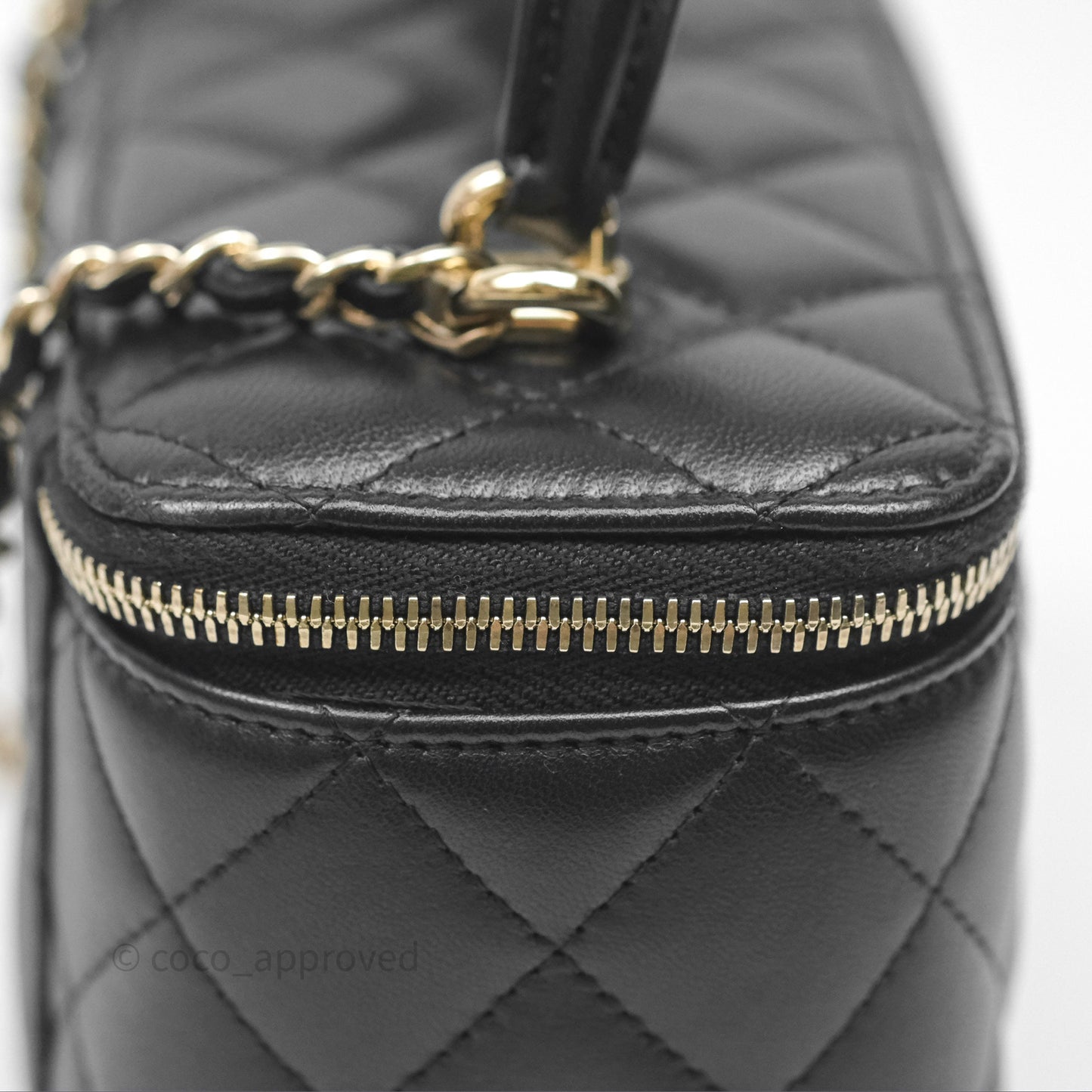 Chanel Classic Vanity Rectangular Top Handle With Chain Black Lambskin Gold Hardware